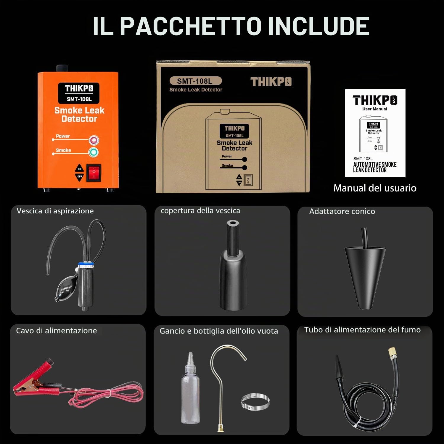 Rilevatore di Fumo per Perdite Auto con Pompa d’Aria Integrata – Macchina del Fumo Diagnostica per Test EVAP, Sistema del Vuoto, Perdite Carburante – Compatibile con Veicoli a 12V DC