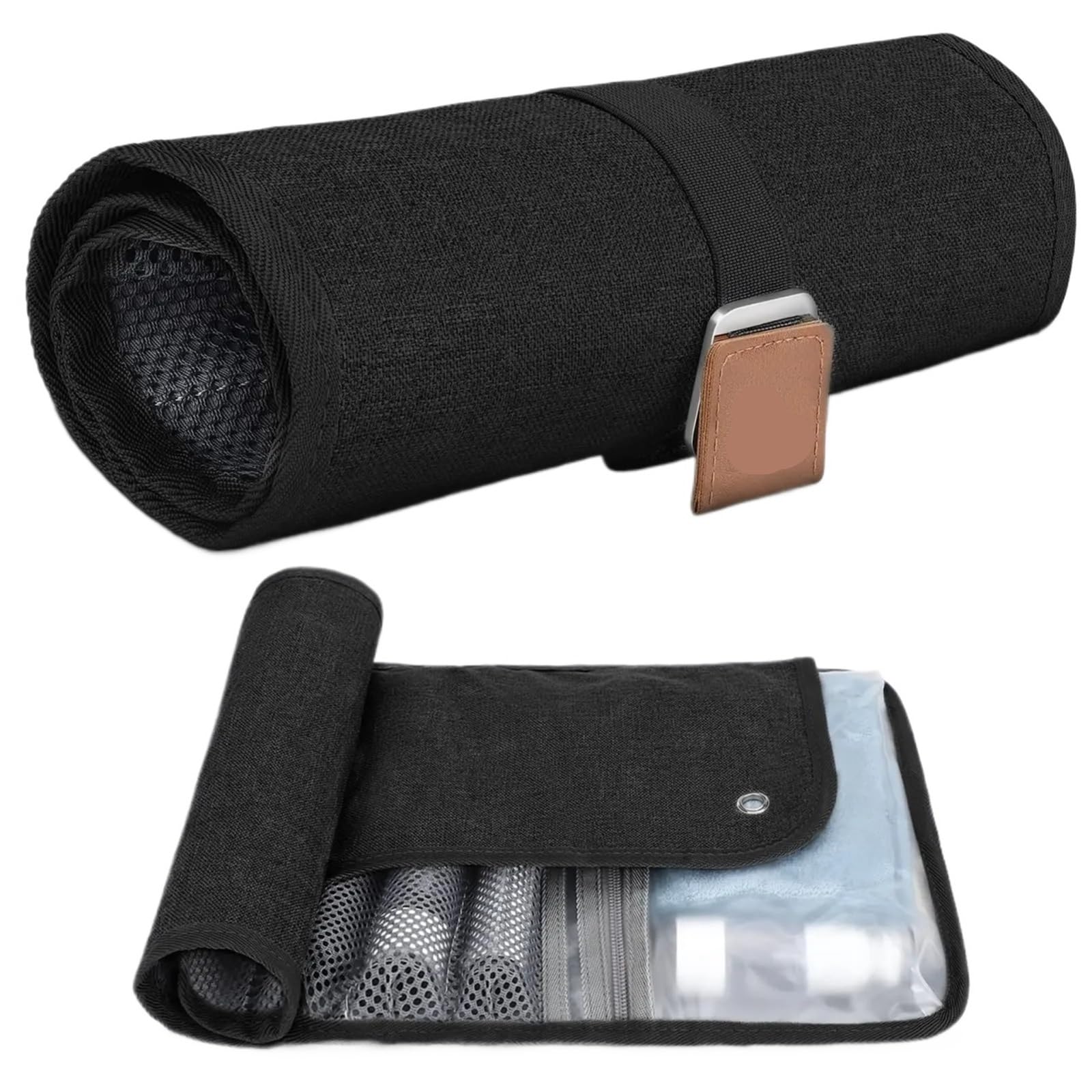 Trousse Uomo Borsa da toilette viaggio for uomo, kit Dopp arrotolabile universale igienico resistente all'acqua in pelle