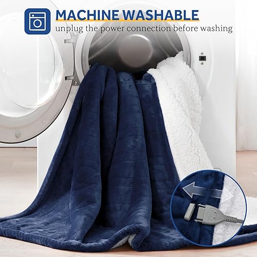 Miniatura 6 de SEALY Manta térmica eléctrica de franela y sherpa con 6 ajustes de calor y apagado automático de 2 a 10 horas, lavable a máquina, 50 x 60 pulgadas,