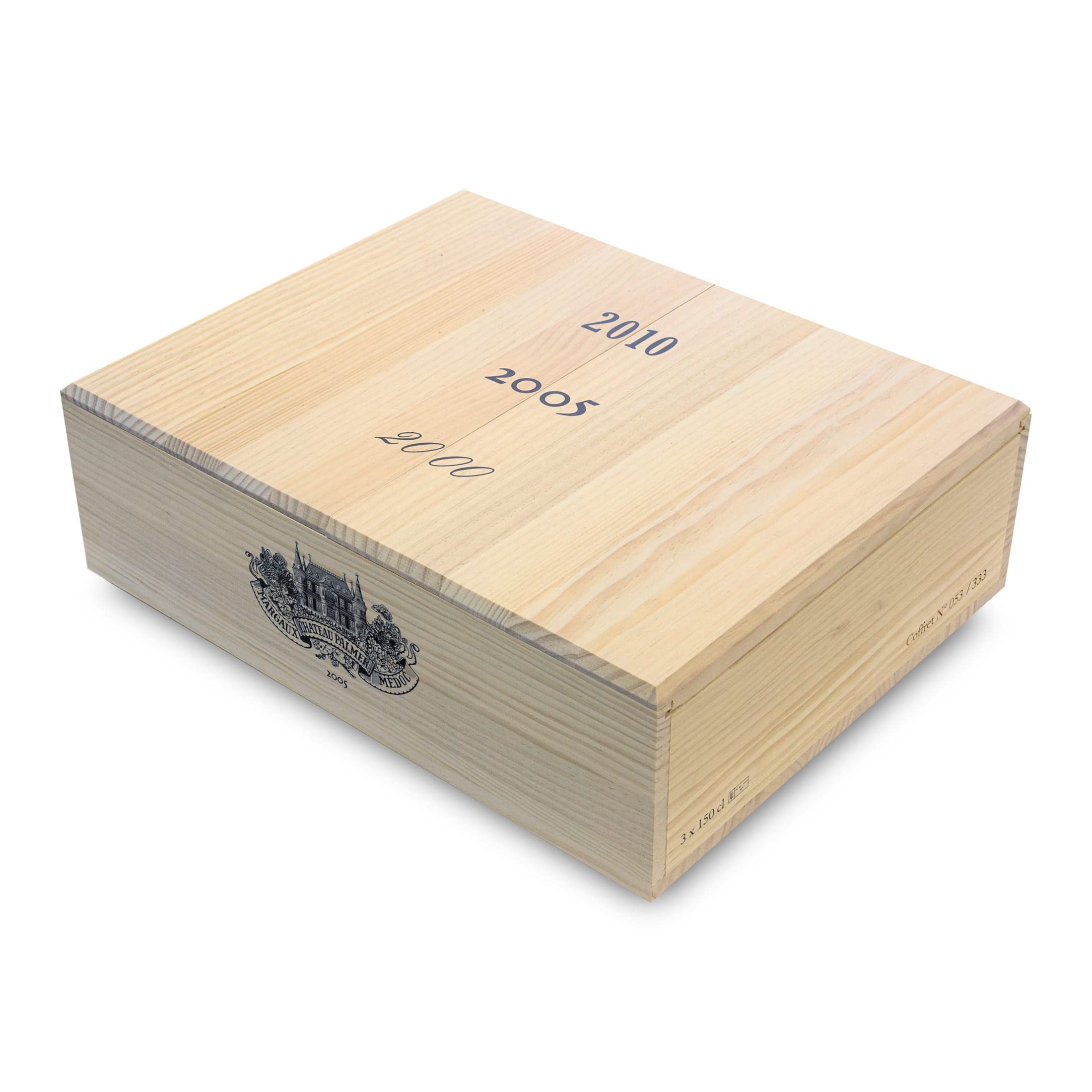Außergewöhnliche Sammlerbox Figeac 2010, Palmer 2005, Leoville Las Cases 2000-3 Magnum-Flaschen Rotwein trocken (1,5 l) in limitierter Holzbox - Bordeaux Frankreich