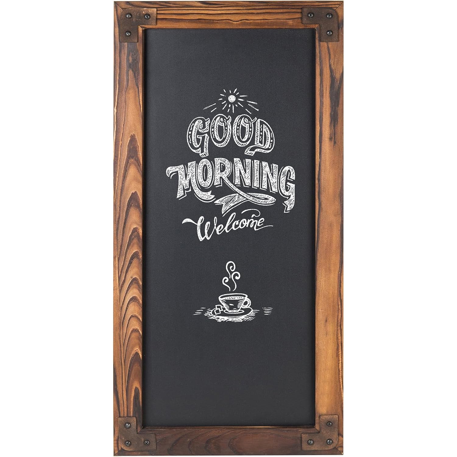 MyGift Large Chalkboard Sign Wall-Mounted - 12 x 25-Inch Burnt Wood Frame Erasable Blackboard with Metal Accent Corners