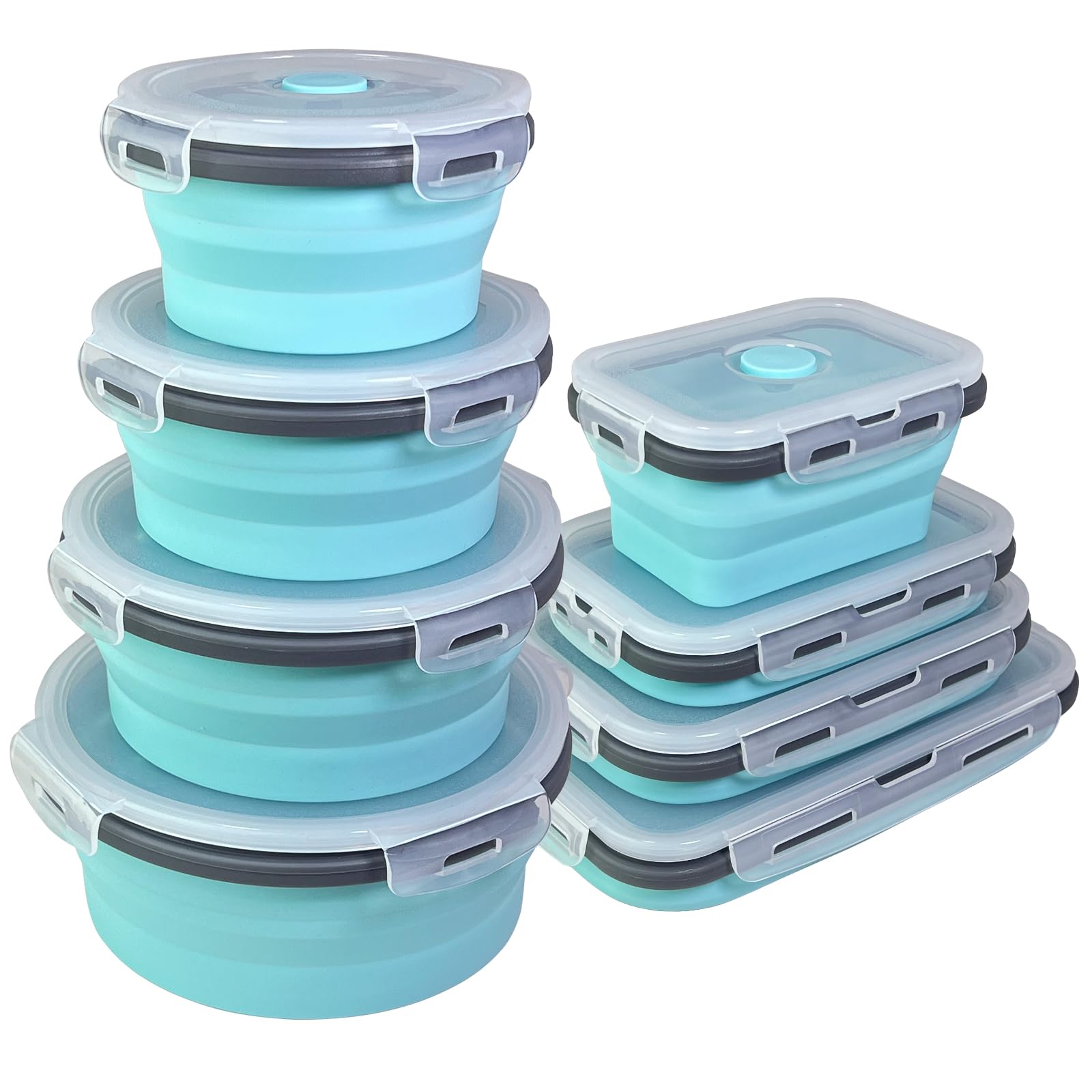 Guyuyii 8-Pack Collapsible Food Storage Containers with Lids | Silicone Collapsible Bowls for Camping & RV Essentials | Microwave, Freezer and