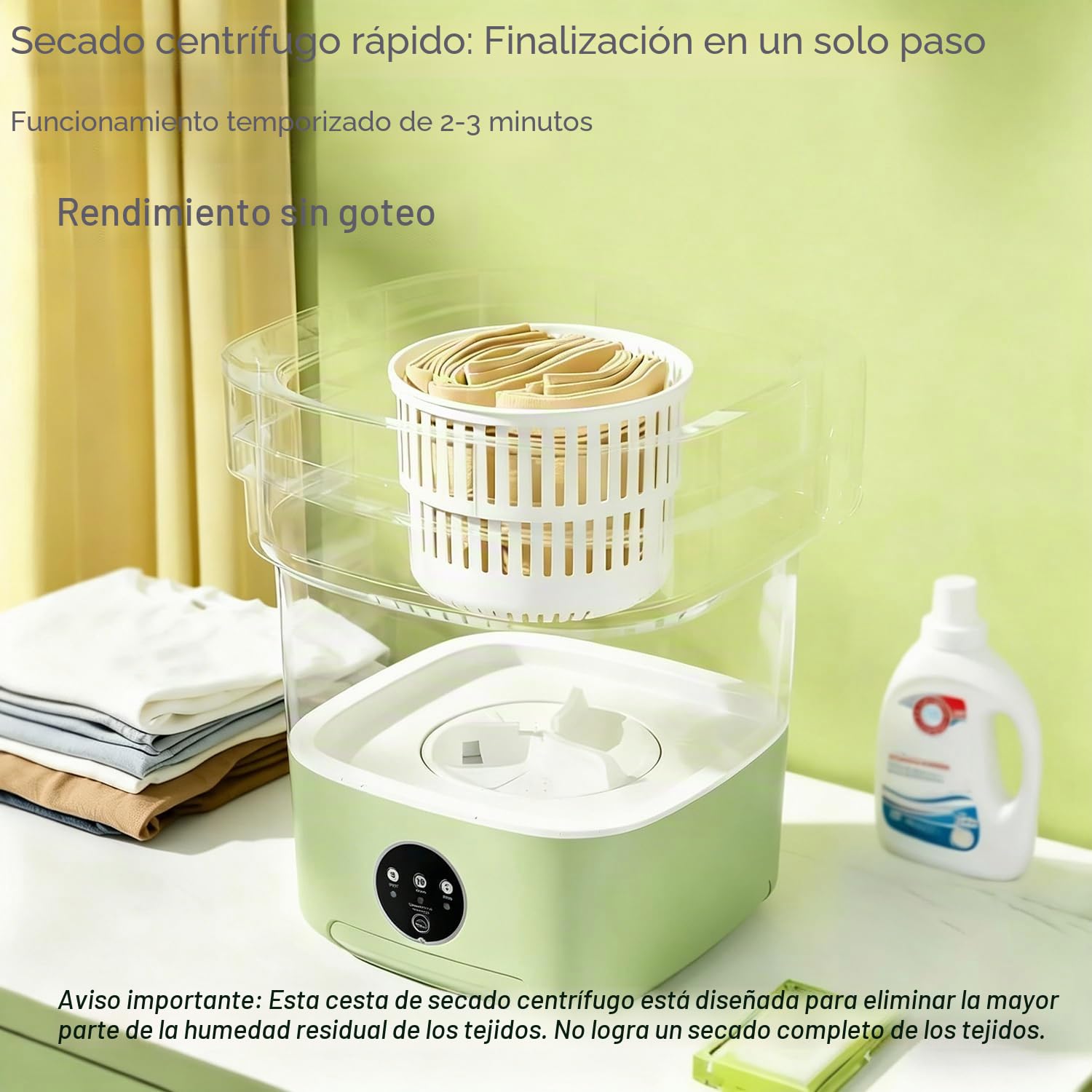 Lavadora Plegable 8L, Mini Lavadora Portátil con 3 Modos de Lavado & Canasta de centrifugado, Ahorro de Energía para Ropa Interior, Calcetines, Ropa de Bebé, Viaje y Residencia Estudiantil