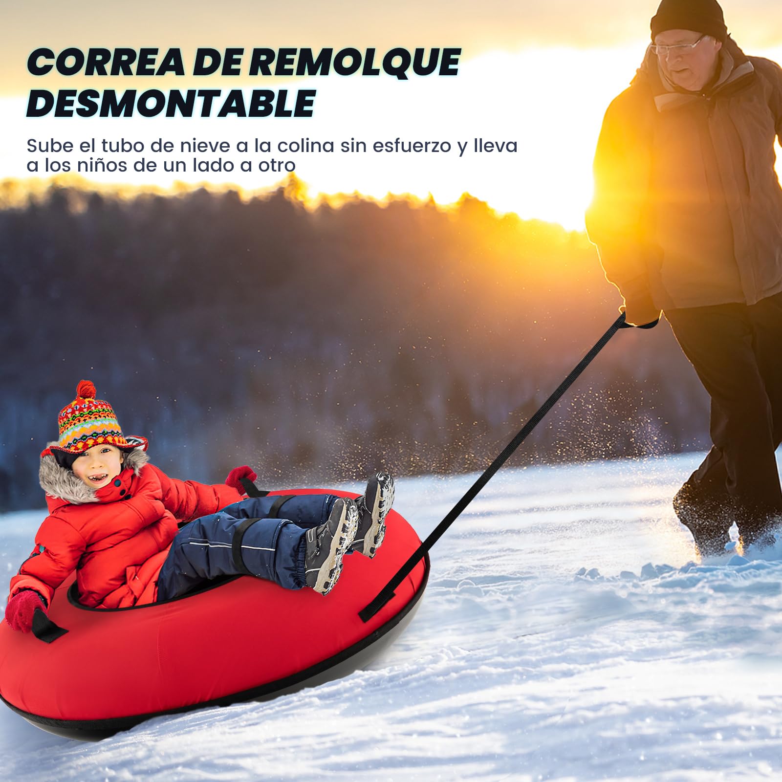 COSTWAY Trineo de Nieve Inflable φ100 cm, Tubo de Nieve para Niños y Adultos con Fondo Duro