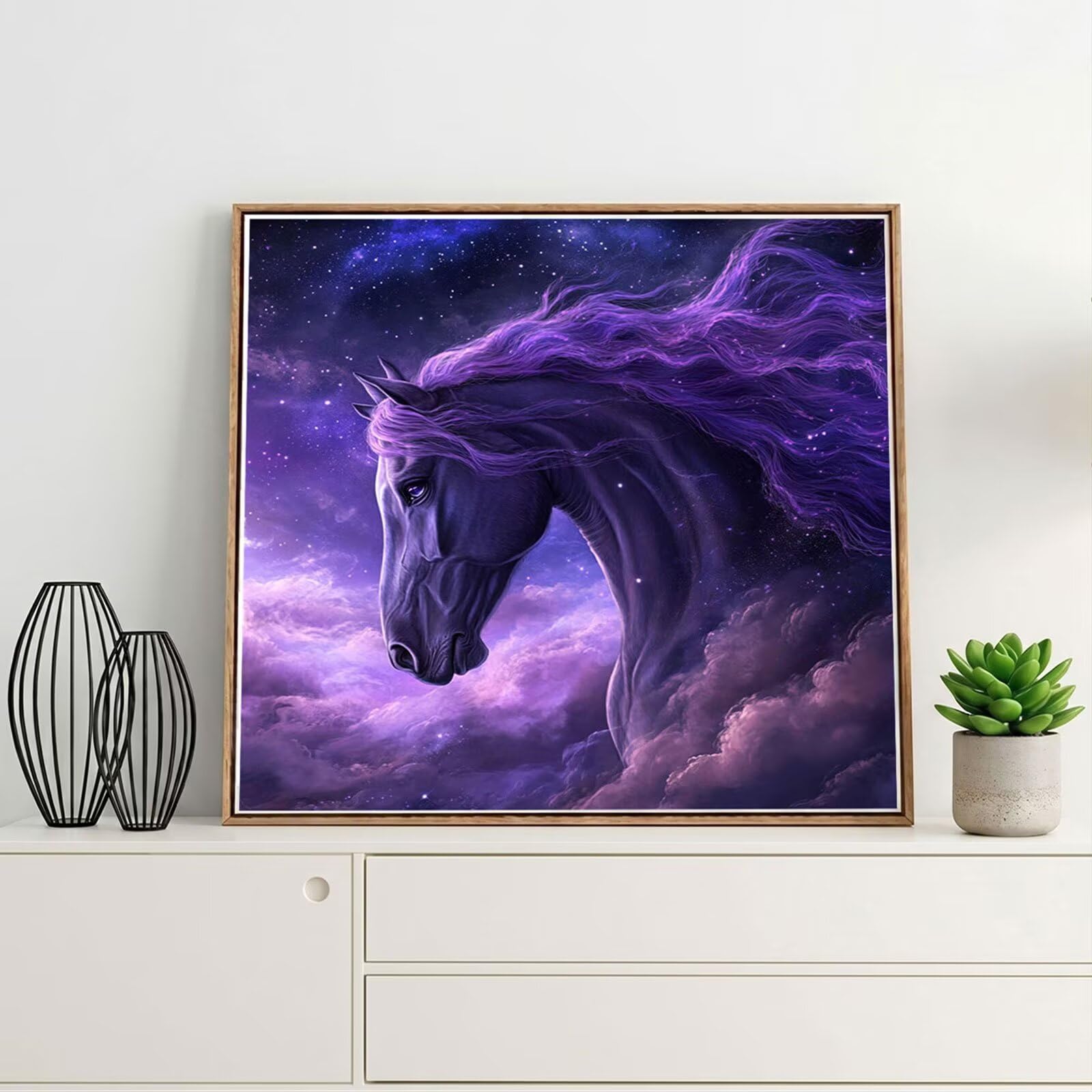 5D Diamond Painting Kit Complet, Diamond Painting Enfant Cheval Plein Foret Peinture Diamant Ciel étoilé pour Adulte Débutant, Activité Manuelle Cristal Art Kit pour Décoration Murale 80x80cm FX#847