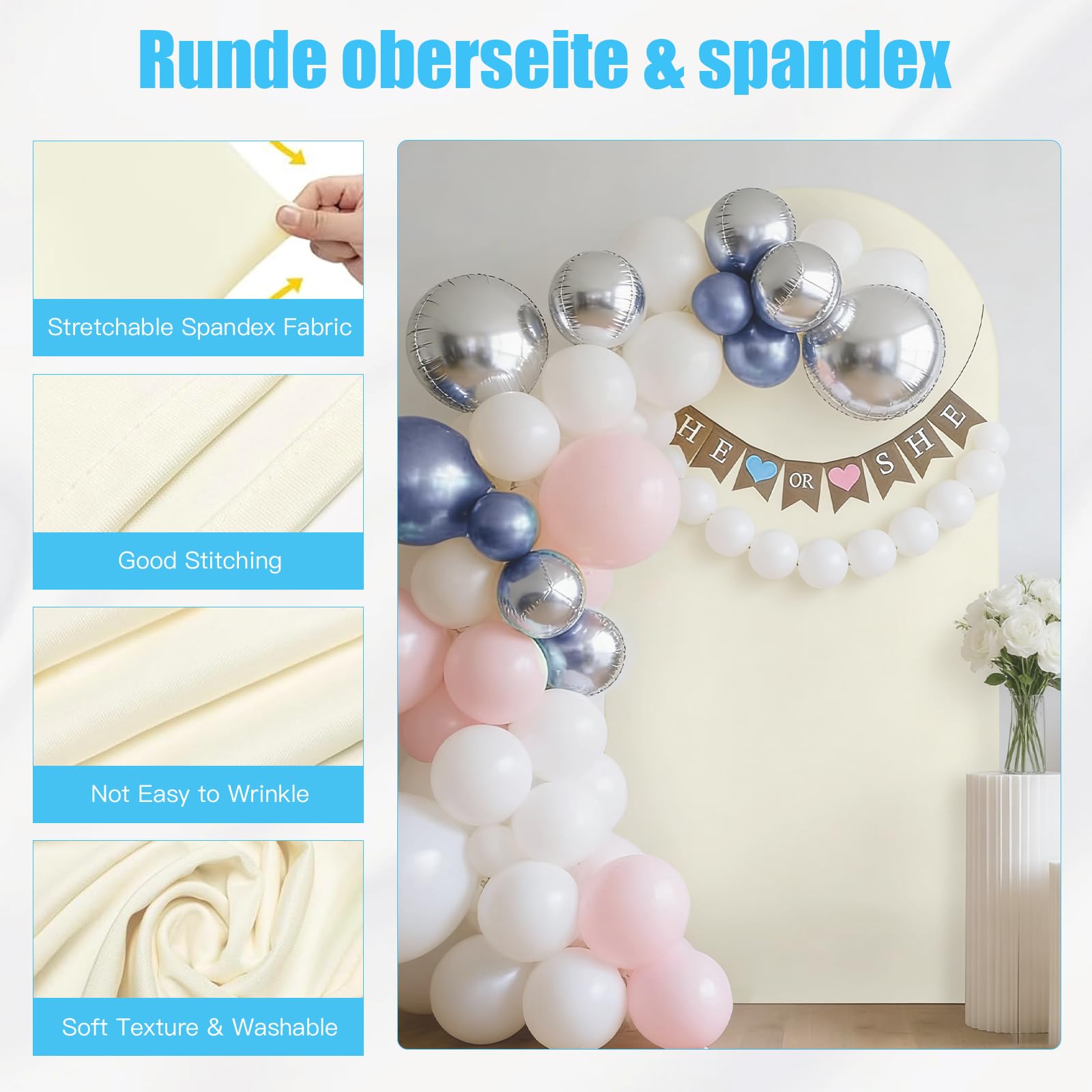 Copertina per sfondo con arco di nozze su entrambi i lati, backdrop con parte superiore rotonda, sfondo fotografico ideale per matrimoni, compleanni, cerimonie, feste e banchetti (beige, 0,8 x 1,8 m)