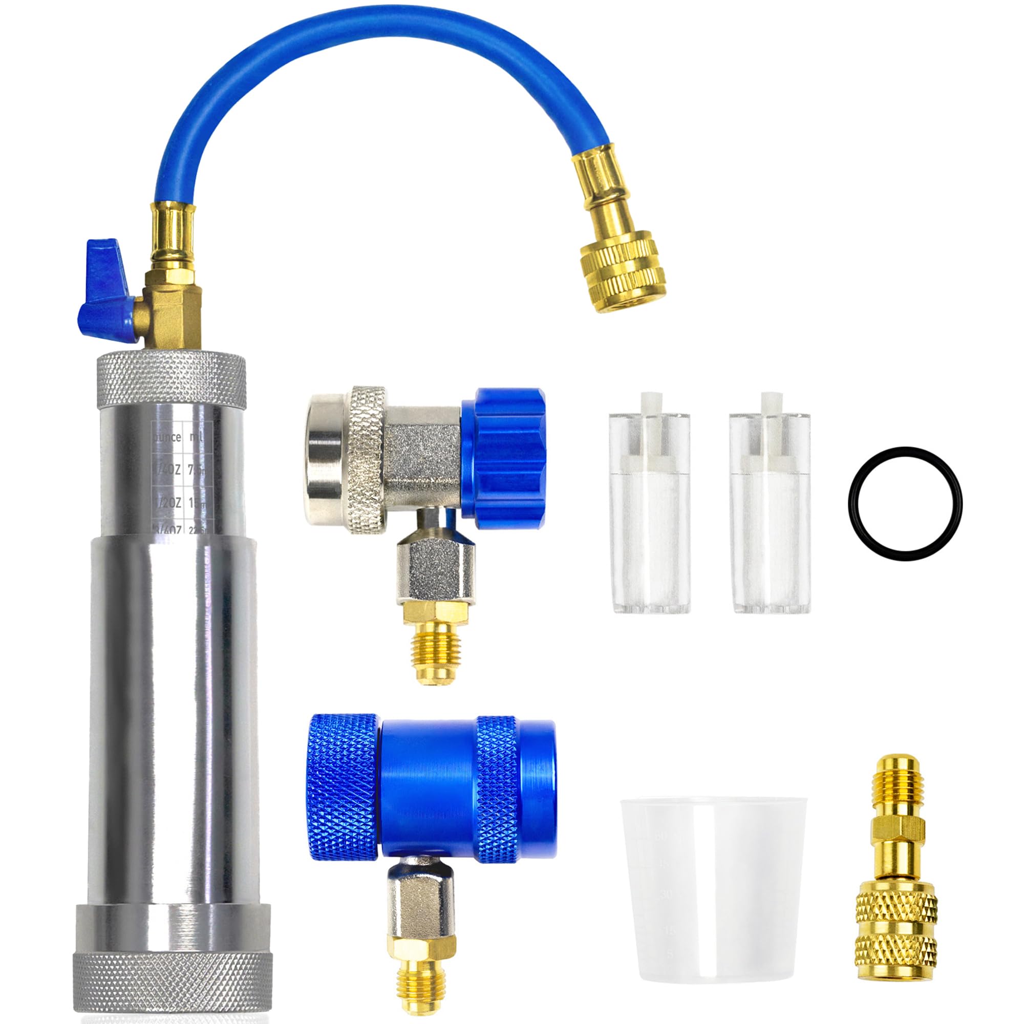 R1234YF R134A R410A AC Oil Dye Injector Kit with Coupler and Shut-Off Valve