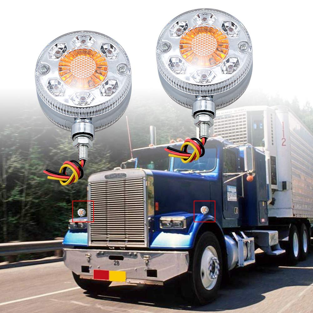 8PCS 3 inch Round Double Face Red/Amber 24 LED Turn Tail Stop Light Stud Mount 24V Sealed Compatible with Peterbilt FREIGHTLINER KENWORTH