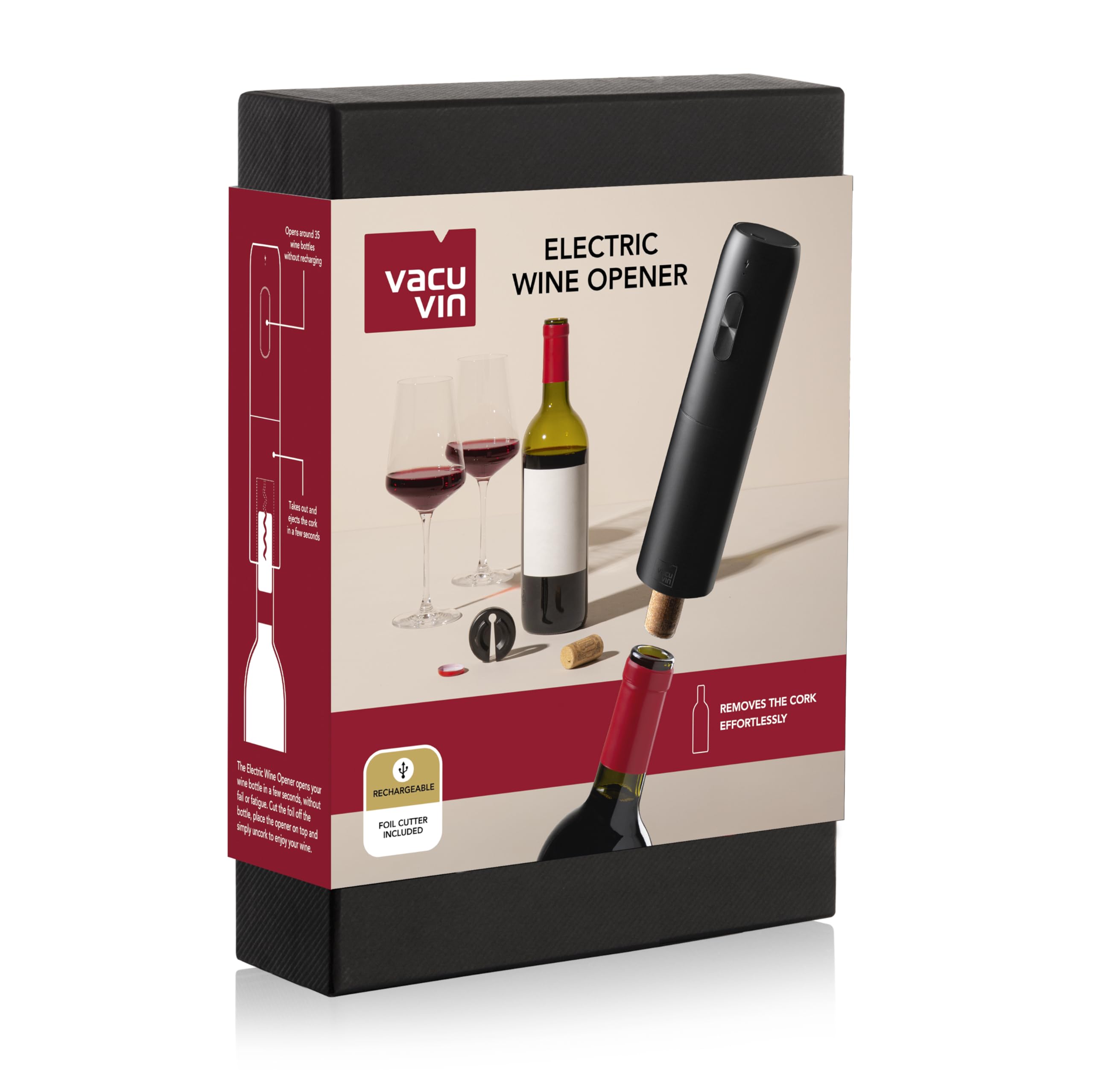 Abridor de vino eléctrico - Sacacorchos automático con carga USB - Operación de un solo toque - Abre botellas sin esfuerzo - Abrevino recargable para corcho y corchos sintéticos 5