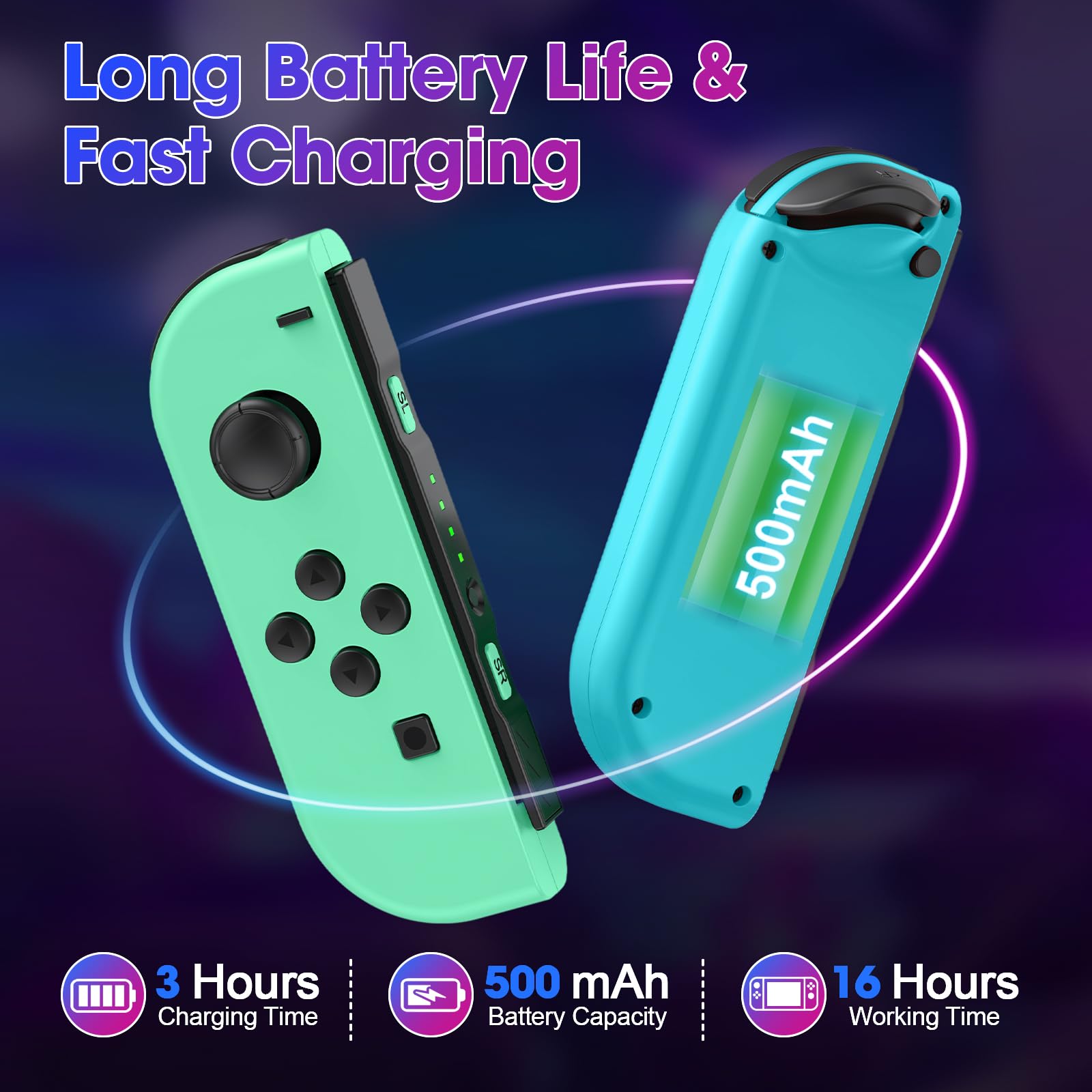 LNLBADNZ Replacement for Nintendo Switch Controller, Left and Right Switch Wireless Controllers Compatible with Switch/Lite/OLED, Support Motion Control/Wake-up/Dual Vibration (G-B) - 3