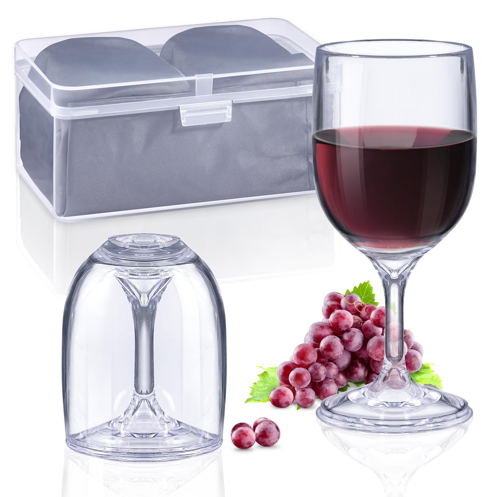 ecooe Weingläser Kunststoff to go, 200ml Camping Weinglaser 2er Set, Moderne Rotweingläser Weißwein und Sektgläser mit Wasserdichter Tasche und Praktischer Box für Reisen Camping Outdoor Picknick