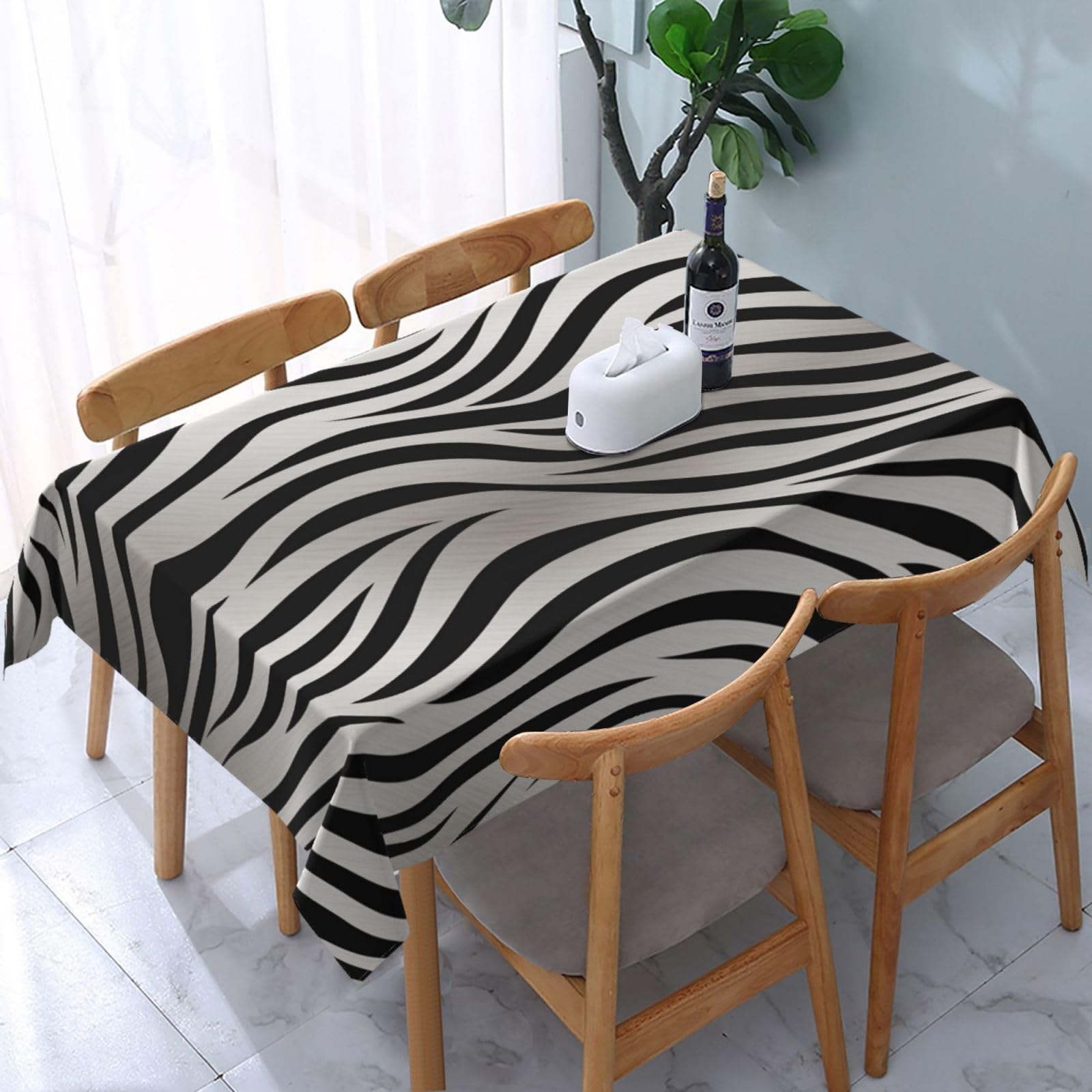 WPKJU Zebra Print Printed Tablecloth Water Resistant Table Cover Washable Rectangle Table Cloth for Tables 54x72 in