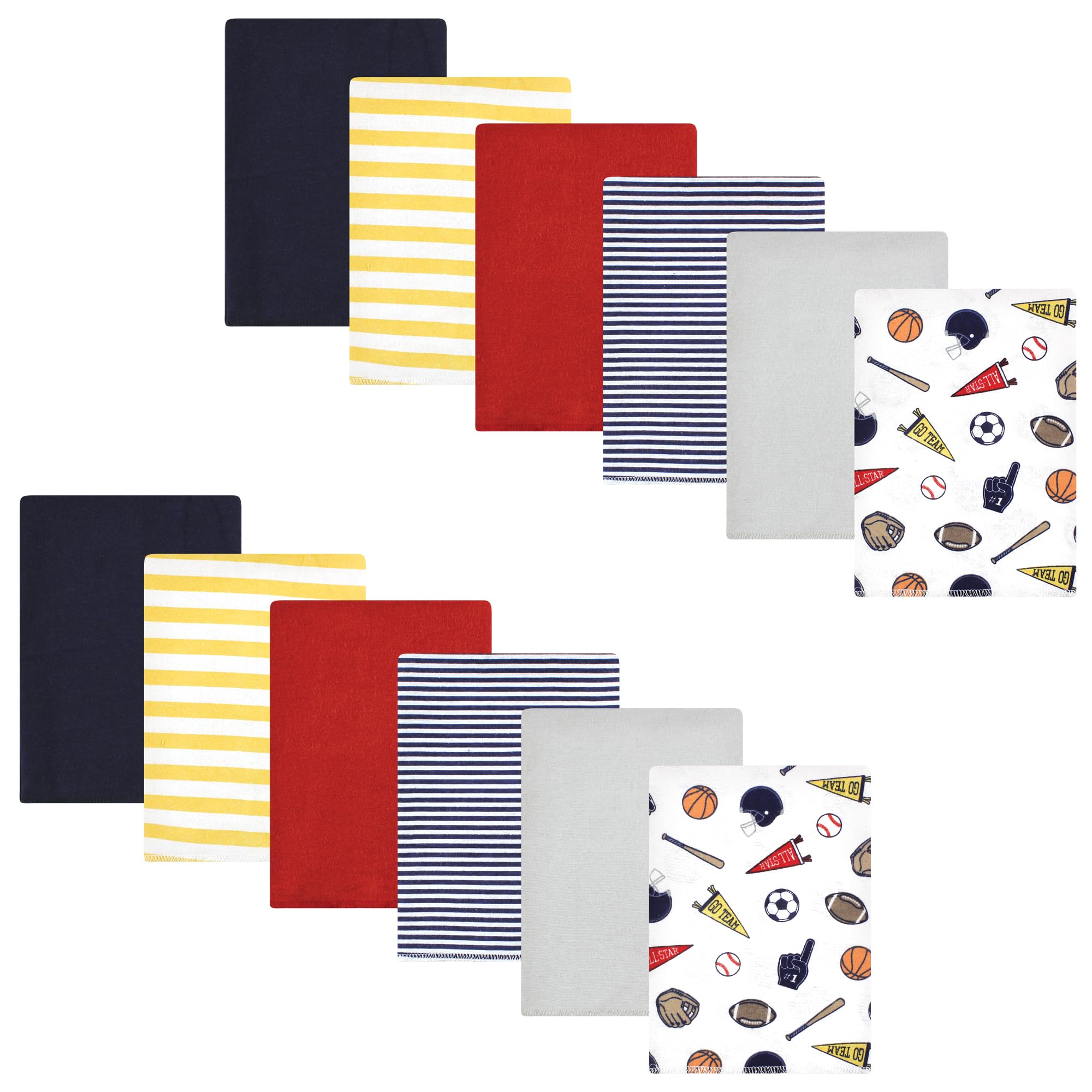 Hudson Baby Unisex Baby Cotton Poly Flannel Burp Cloths Bundle, Sports Fan, One Size