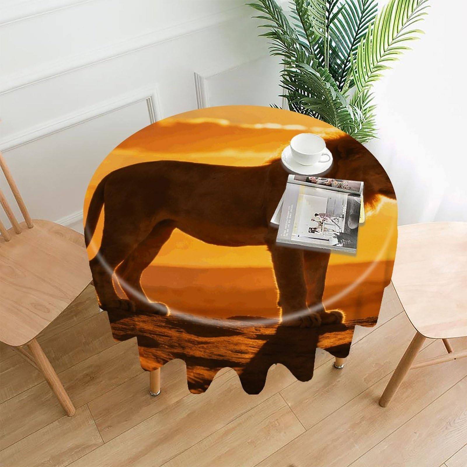 LZQPOEAS Lion at Sunset Tablecloth Easy to Clean Polyester Round Table Cover Washable Round Table Cloth Wrinkle-Free Circle Decoration Tablecloth for Kitchen and Dining Room 60"