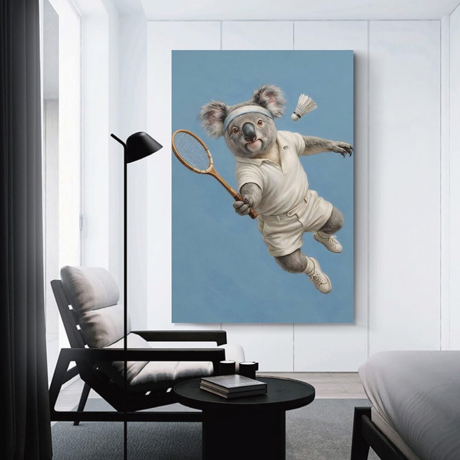 Junmoney Koala Tennis Player with Racquet Canvas Wall Decor 20x30inch(50x75cm), for Workspace Walls, Study Corners Or Bedrooms, Decorative Artwork for Productive Spaces