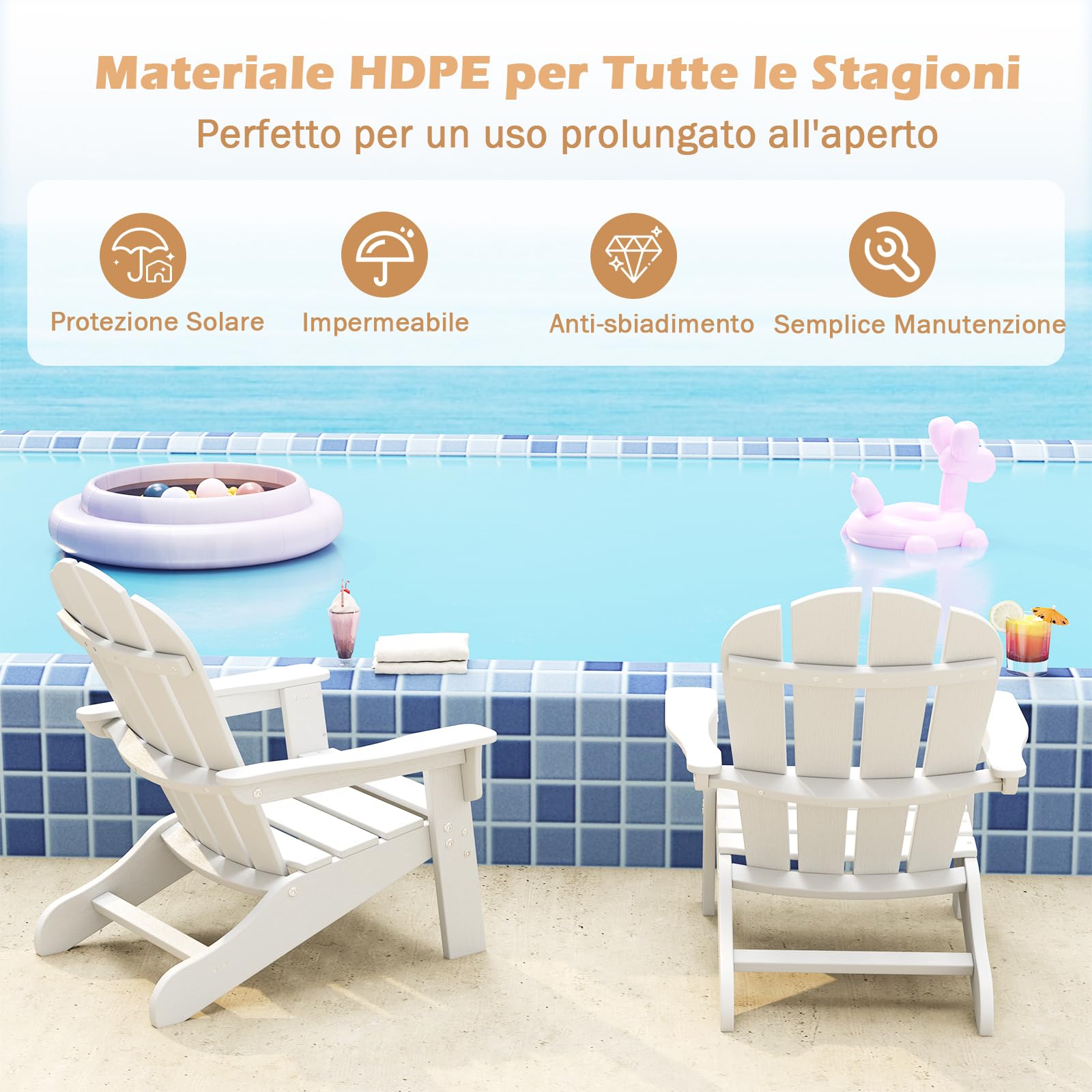 GYMAX Sedia Adirondack per Bambini da Giardino, Sedia per il Tempo Libero in HDPE con Ampio Sedile, Schienale e Braccioli, Angolo di Elevazione di 105°, Poltrona Esterno per Bambini 3-8 Anni (Bianco)