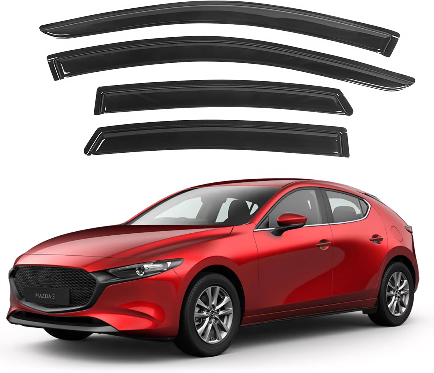 KPY Window Visor Compatible with Mazda 3 Hatchback 2019-2024, 4PC Rain Guard Side Window Vent Deflectors Tape-On Style, 2019 2020 2021 2022 2023 2024 19-24 Mazda 3 Hatchback