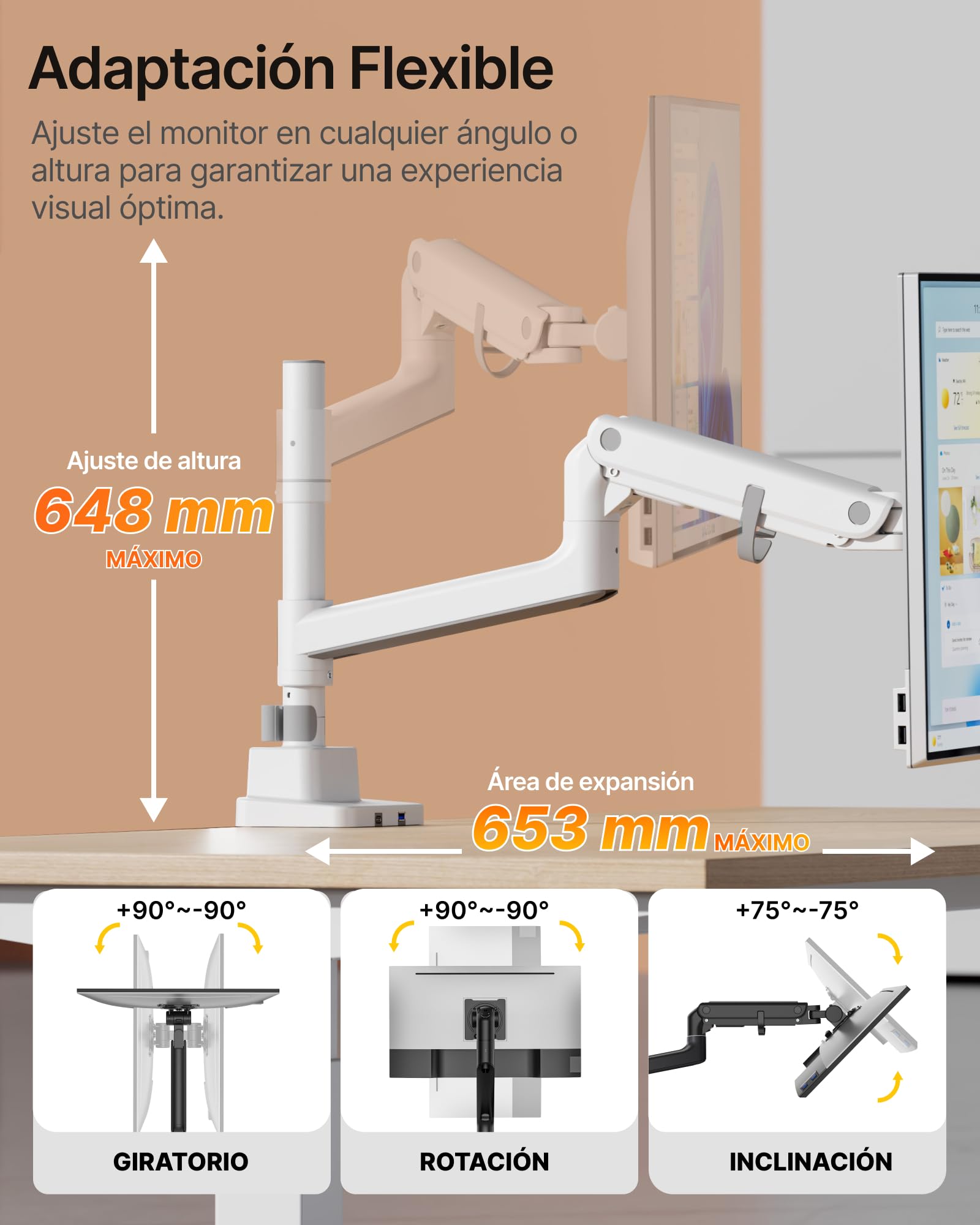 monTEK Soporte Monitor con Poste Alto y USB para 17-57"