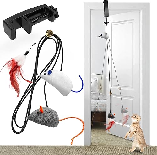 Juguetes interactivos para gatos, juguetes de ratón de hierba gatera rebotante con juguetes de plumas, juguetes colgantes para gatos de interior,