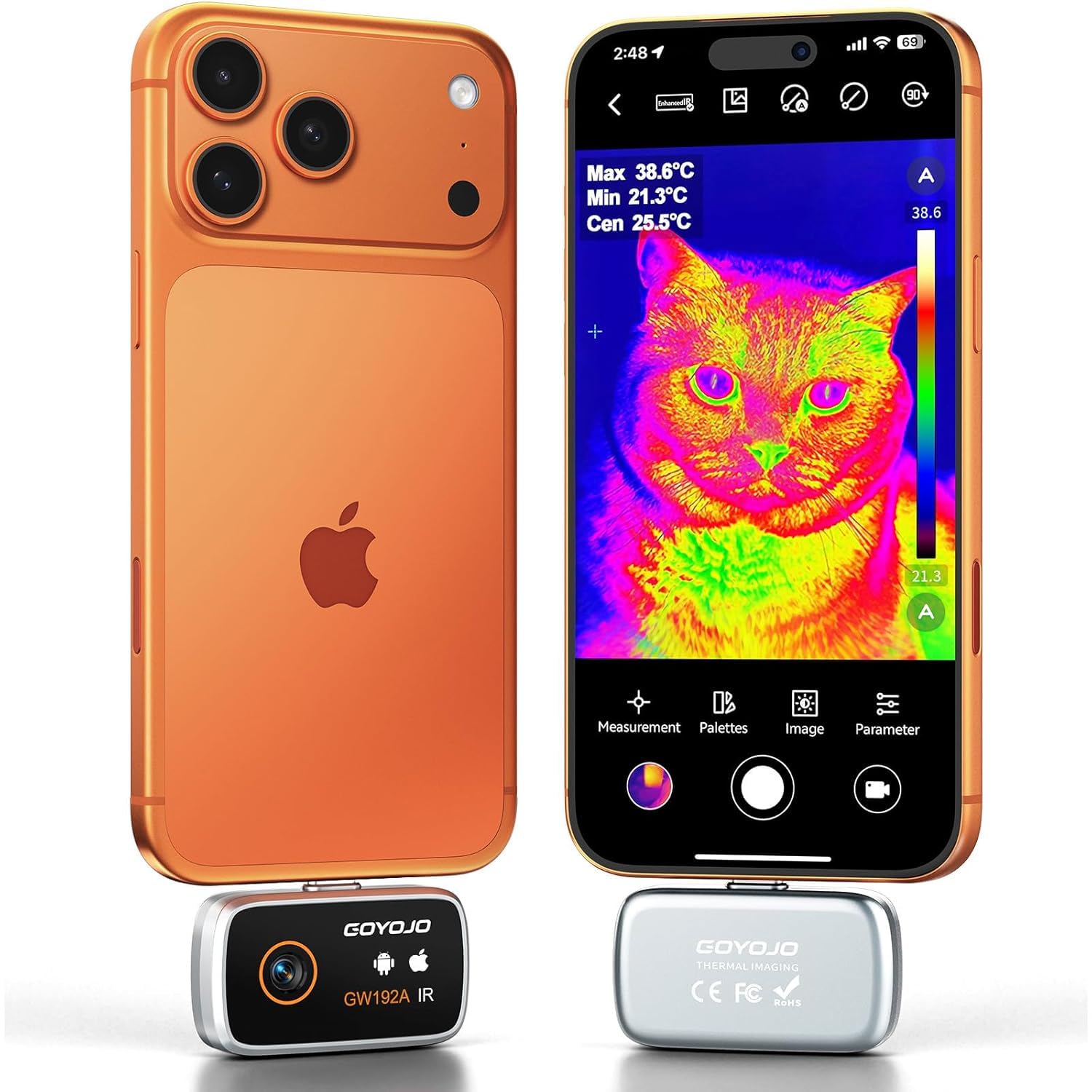 GOYOJO Wärmebildkamera Handy, 192 x 192 IR-Auflösung, Infrarotkamera für Android & iPhone 15/16/17, 50° Weitwinkel, -20 °C bis 400 °C, für Lecksuche, Hausinspektion, Elektroprüfung & Kfz-Diagnose