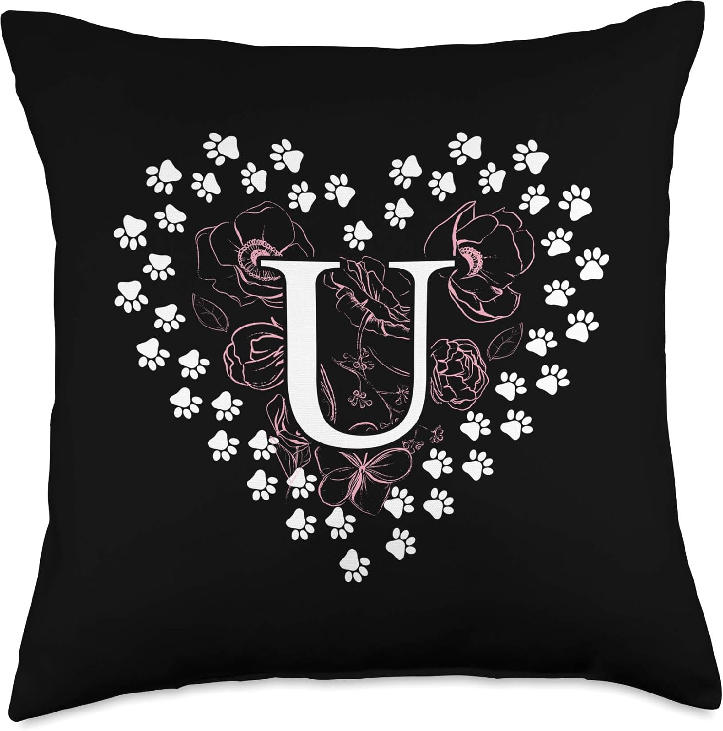 Amazon Com Paw Pop Design Birthday Gift Initial U Letter Monogram Heart Flowers Dog Cat Paw Print Throw Pillow 18x18 Multicolor Home Kitchen