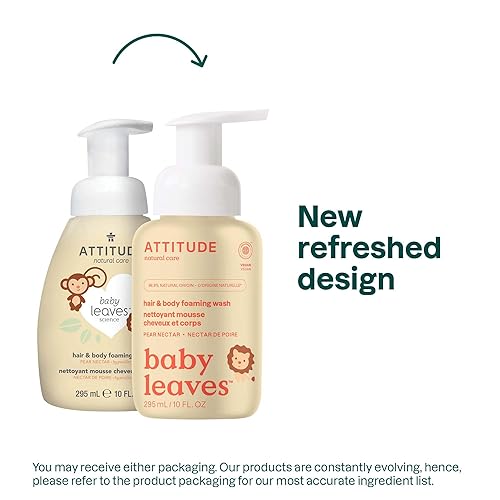 Miniatura 2 de ATTITUDE Gel de espuma natural 2 en 1 para cabello y cuerpo para bebé, champú verificado EWG, jabón de baño hipoalergénico, néctar de pera, 10 onzas