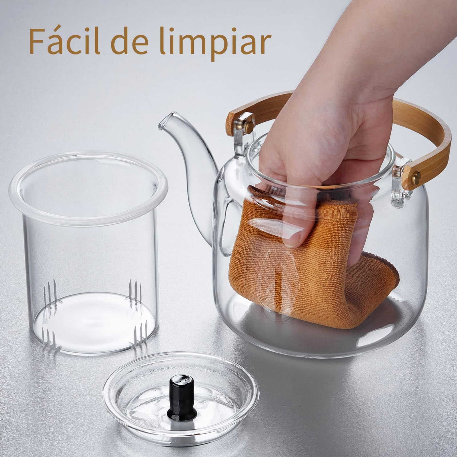 MESNEY Tetera de Cristal 1100ml con Infusor – Juego de Tetera con 4 Tazas – Vidrio de Borosilicato Resistente – Vertido Limpio y Antigoteo