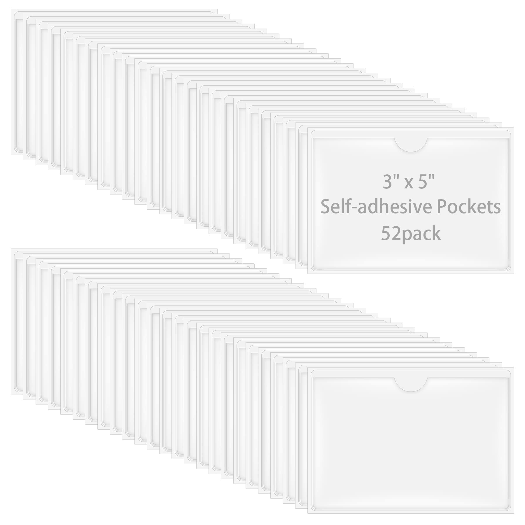 Antner 52 Pack Self-Adhesive Index Card Pockets for 3" x 5" Card, Clear Plastic Labels Holders Top Open for Loading Card Holder for Storage Bins,