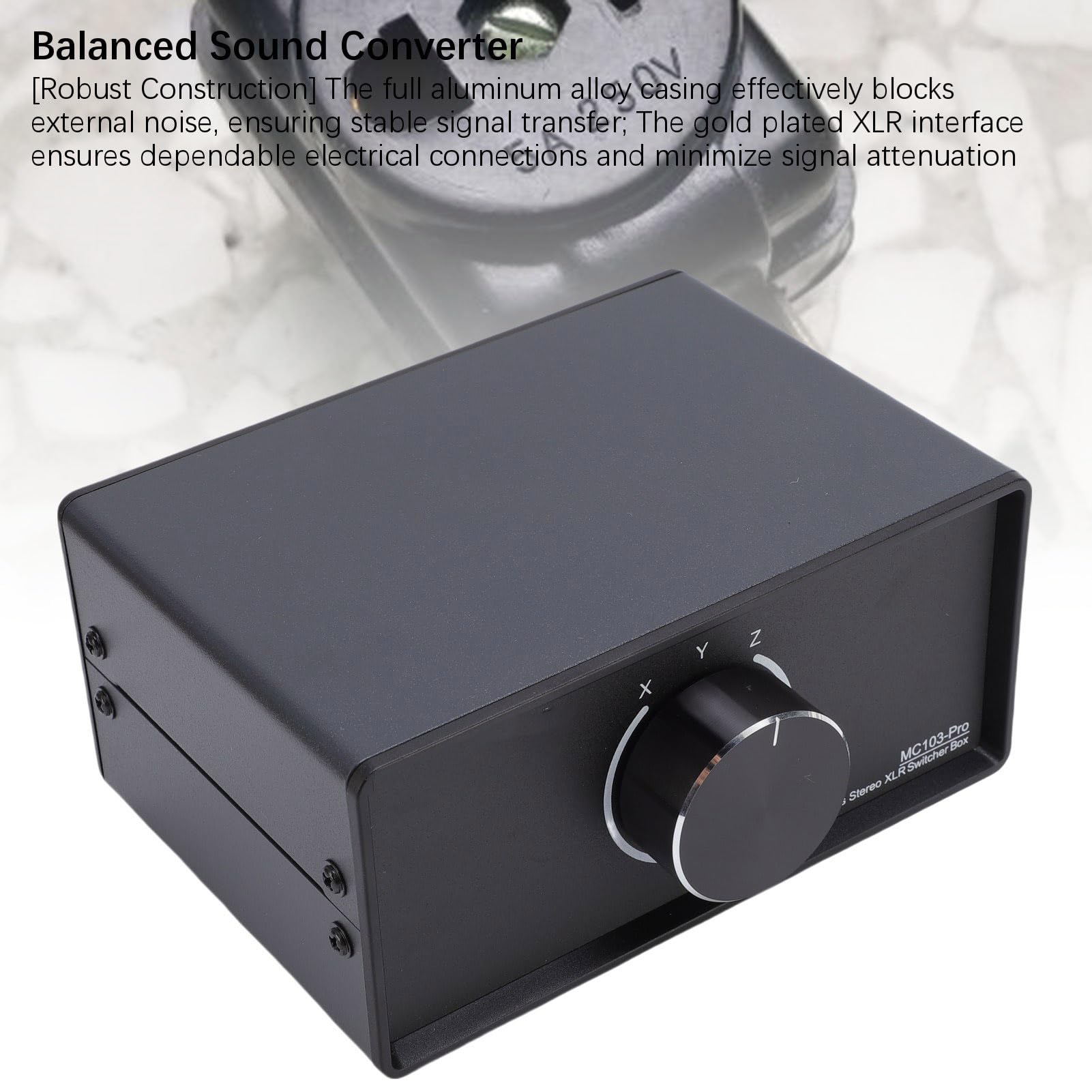 Focket Convertidor de Sonido Equilibrado, Divisor de Sonido Pasivo Estéreo de 1 Entrada y 3 Salidas de 3 Vías, Divisor de Conmutador Estéreo XLR con Carcasa Robusta de Aleación de Aluminio para