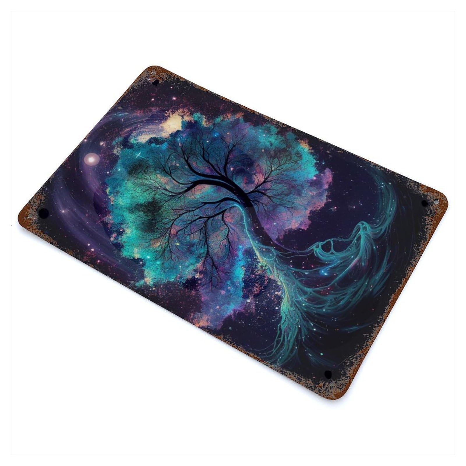 Cosmic Tree of Life Rustic Tin Plaque 11.8"x7.9", for Shed, Workshop And Garage Wall Decor, Farmhouse Wall Decor