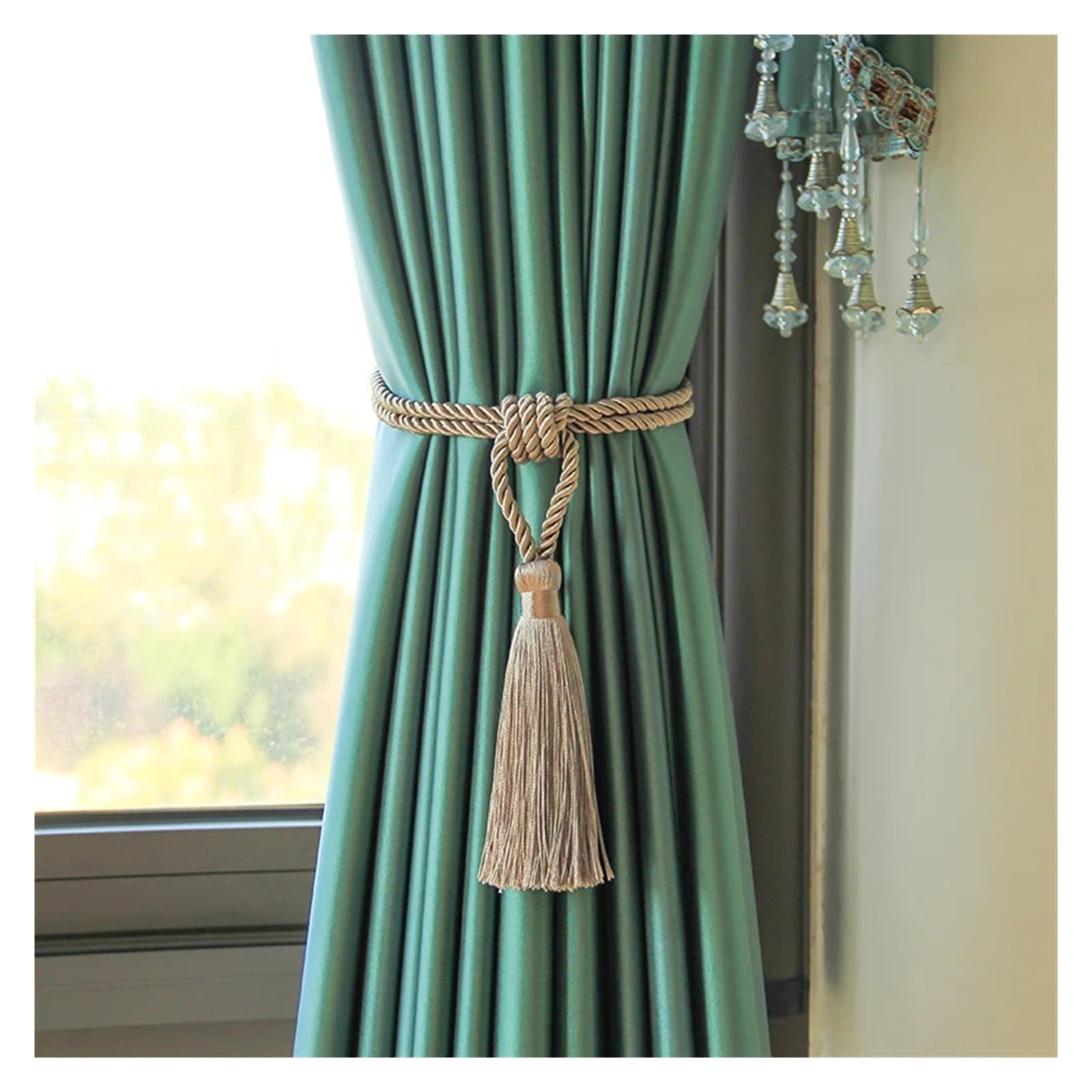 Fermatende con 8 Nappe Fatte a Mano, fermatende con Fibbia, Corda, Decorazione for la casa, Frange for finestre per Casa(Light Blue)