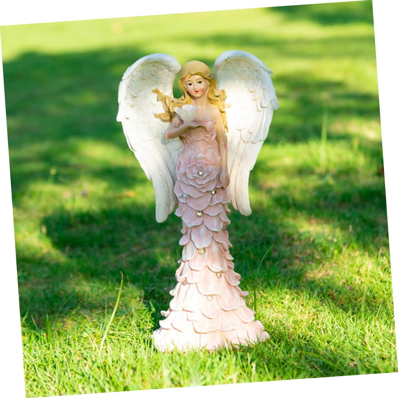 Solar Powered Angel Lamp Durable Resin Garden Figurine Decoration for Lawn Pathway LED Light for Garden Art Angel Statue