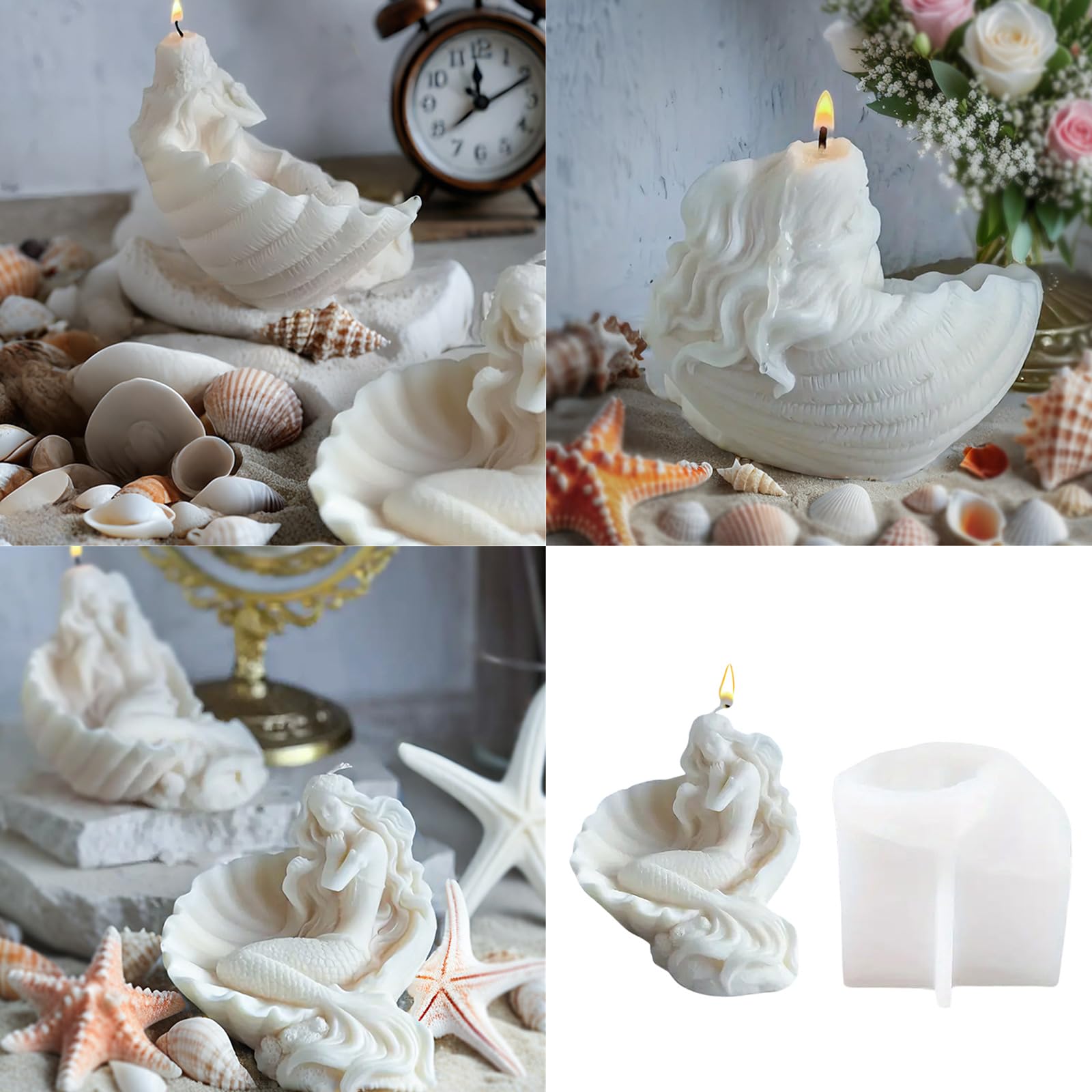 Bella conchiglia a forma di sirena a forma di candela flessibile in silicone per progetti artigianali appassionati