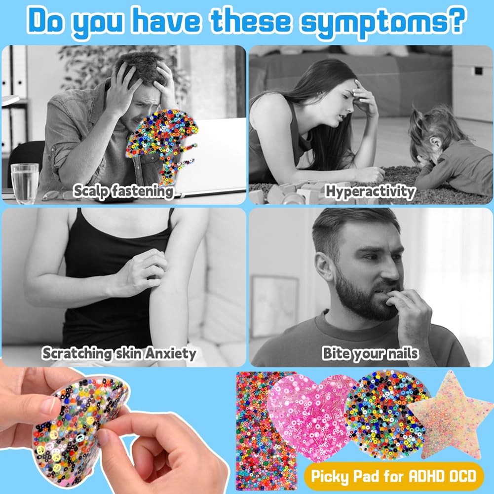 Skin Picking Fidget Toys, 4 Stück Silikon Spielzeug - Fünfzackiger Stern, Herzförmig, Rund, Rechteckig - Haut Picking Relief Toy für ADHD OCD
