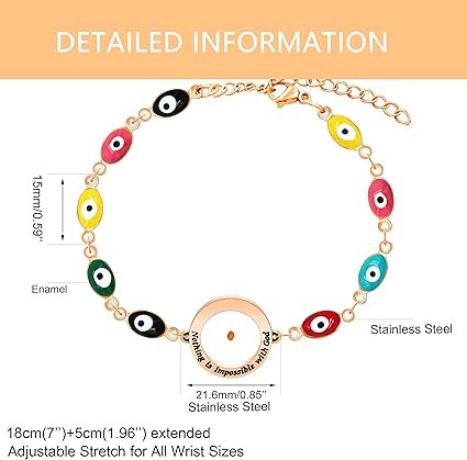 Tobestu Bracciale in acciaio inossidabile smaltato multicolore con occhio maligno inciso con Faith Can Move Mountains/Nothing is Impossible with God Mustard Seed Bracelet YA4764, One Size, Acciaio