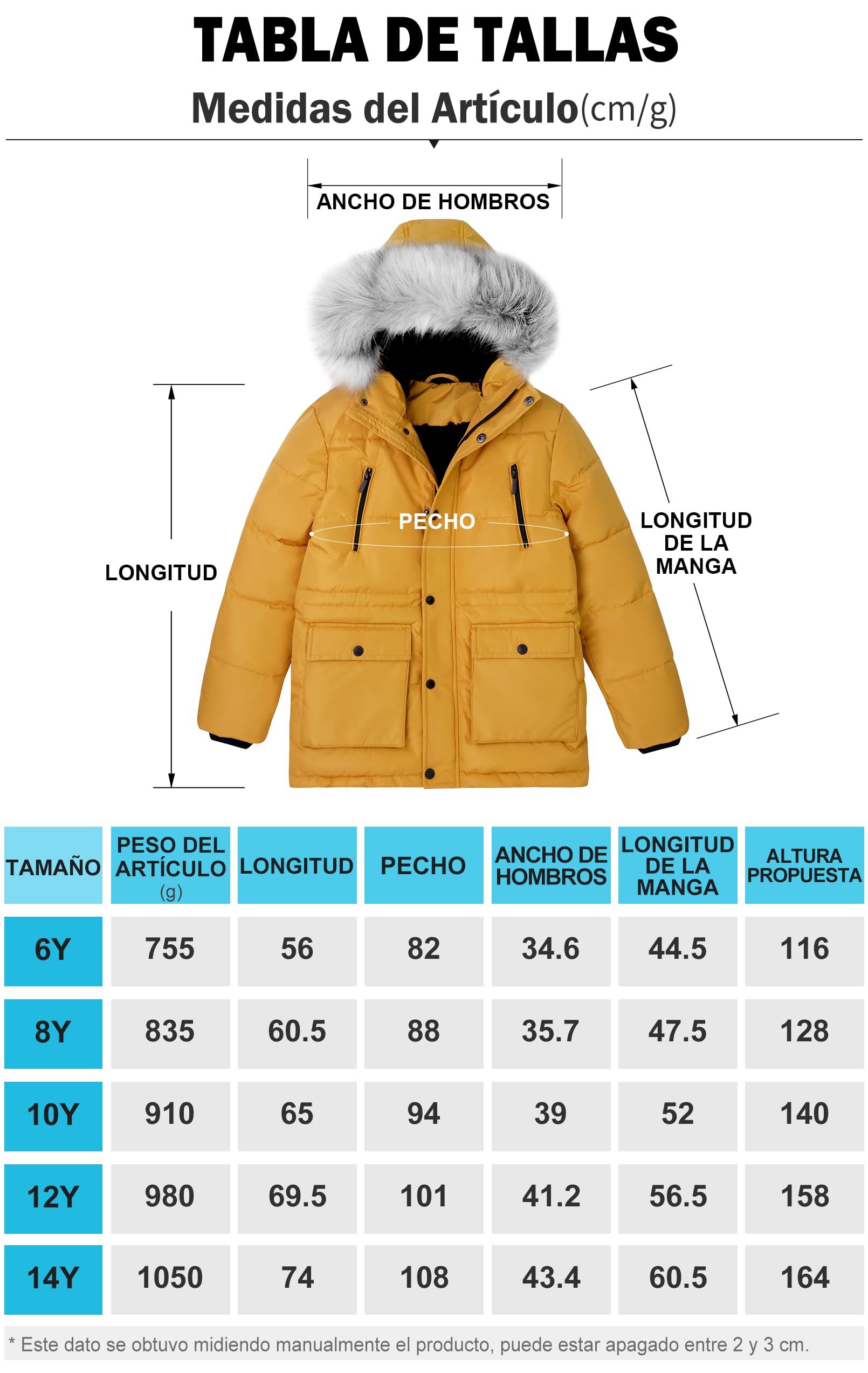 maoo garden Abrigo de Invierno Acolchado para Niños, Chaqueta con Capucha de Piel Forrada de Sherpa de Peso Pesado para Niños Grandes, Parka de Nieve Resistente al Agua