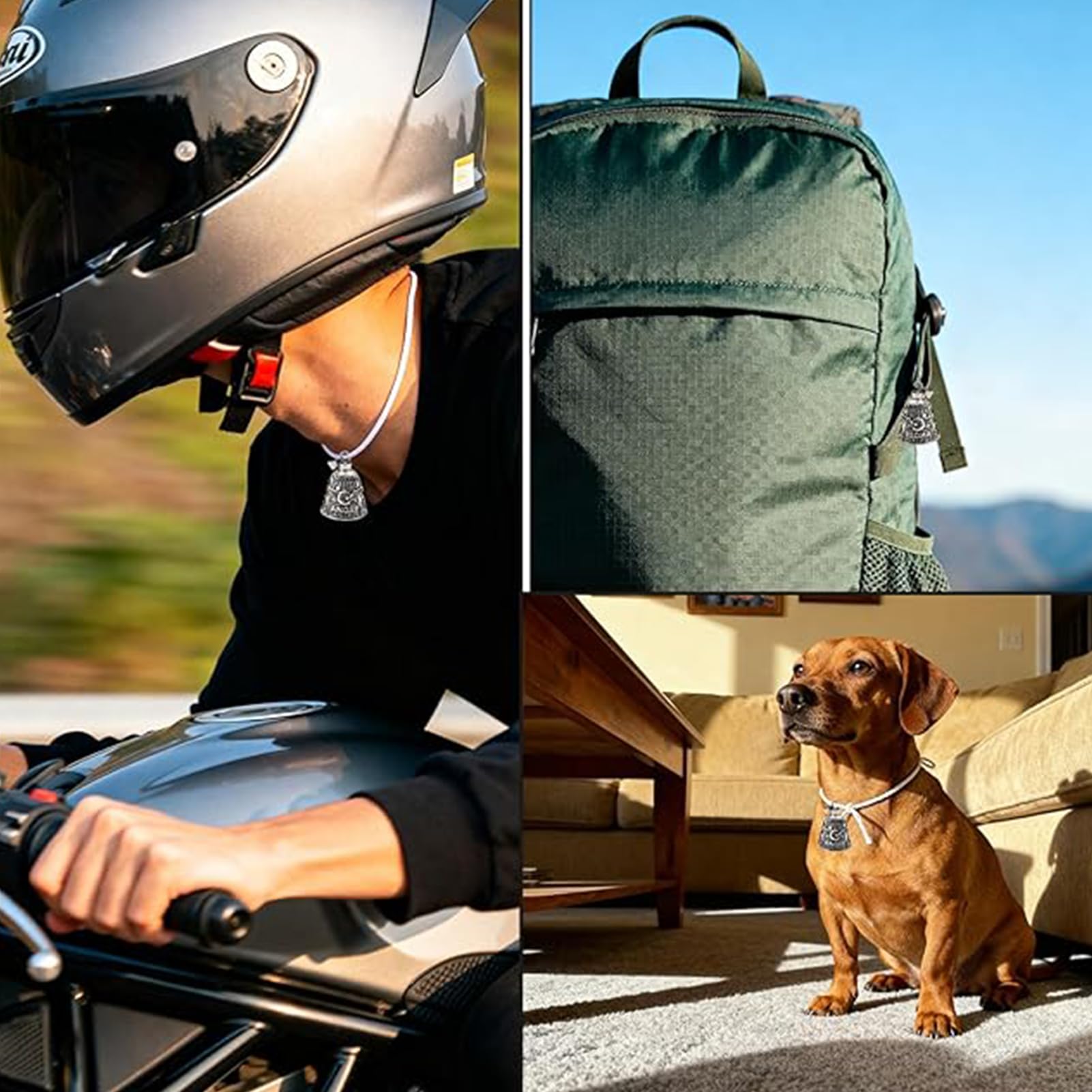 Cyberwork Campana Moto Amuleto de Suerte, Guardian Bell en Acero de Titanio con Diseño 3D, Campana Biker como Llavero Moteros, Accesorio Protector para Moto, Regalos para Moteros — view 7