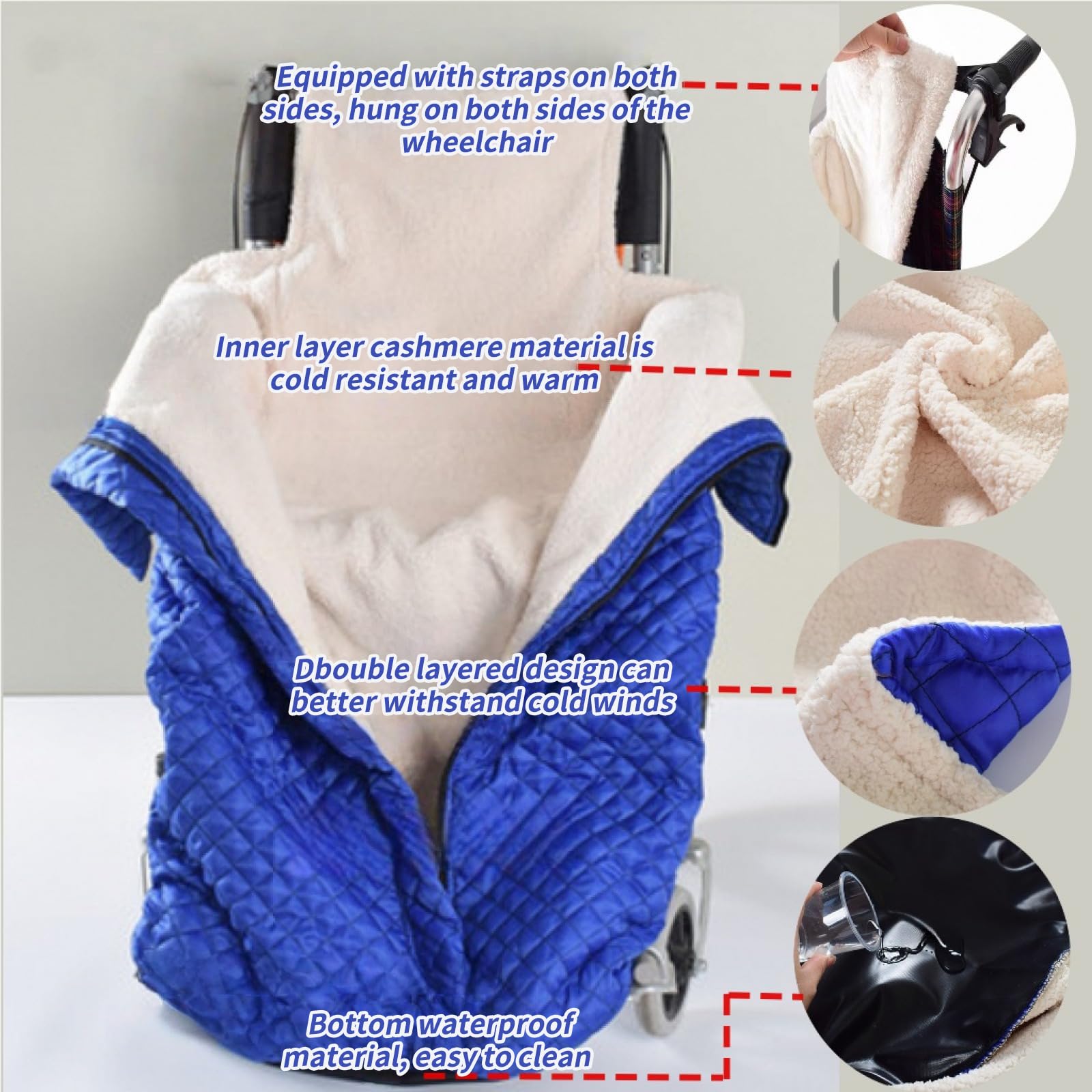 Manta De Invierno para Silla De Ruedas, Saco CáLido para Silla De Ruedas, Funda TéRmica con Forro Polar, Bolsa Cortavientos para Silla De Ruedas
