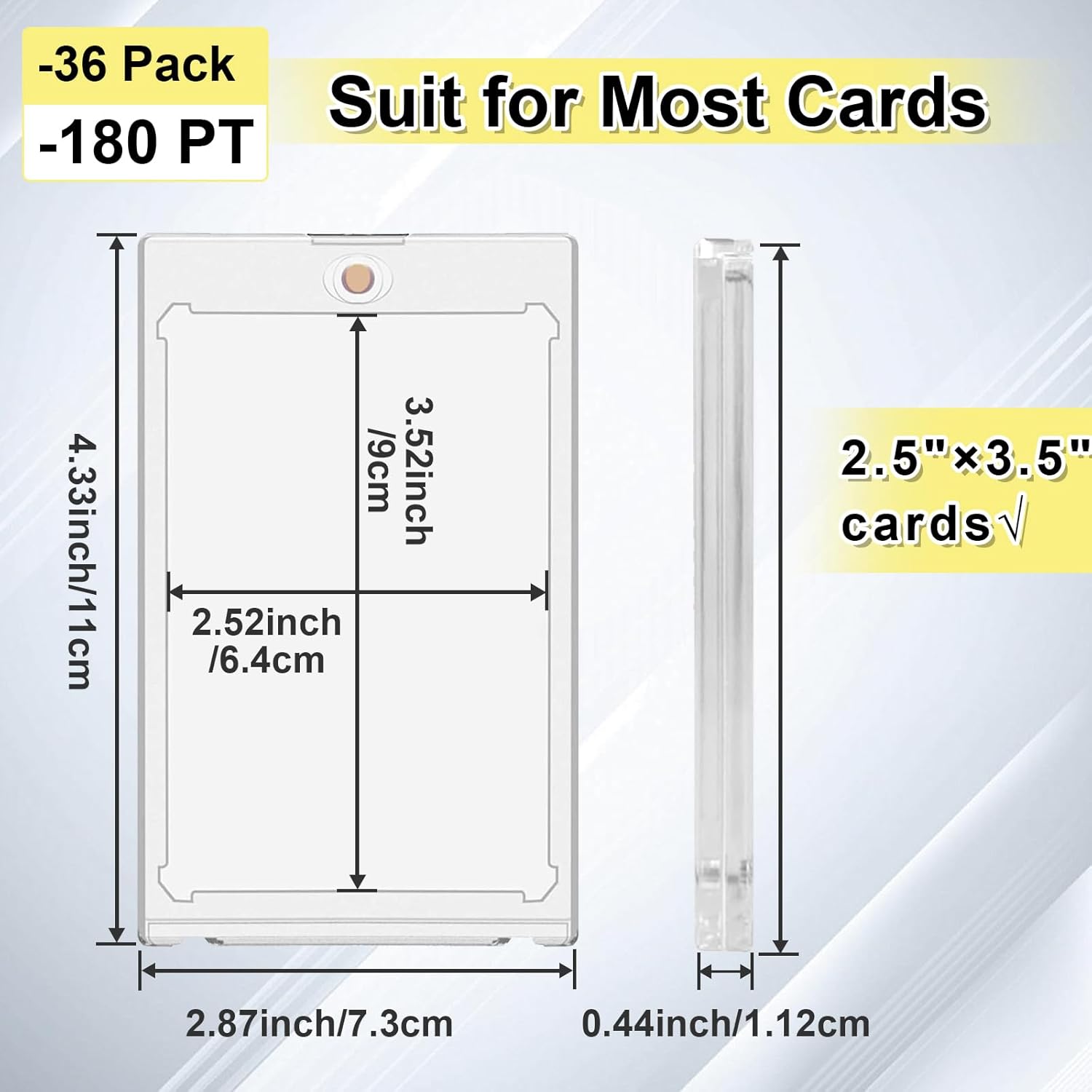 180 PT Magnetic Card Holder, 36ct One Magnetic Touch Card Holders for Trading Cards, U-V Thick Protection Sleeves Hard Plastic 180pt Cards Case for Baseball Football Basketball Sports Game