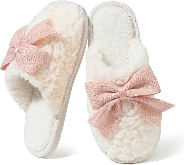 Women's Fuzzy Bow Memory Foam Slippers: Cozy Indoor Comfort