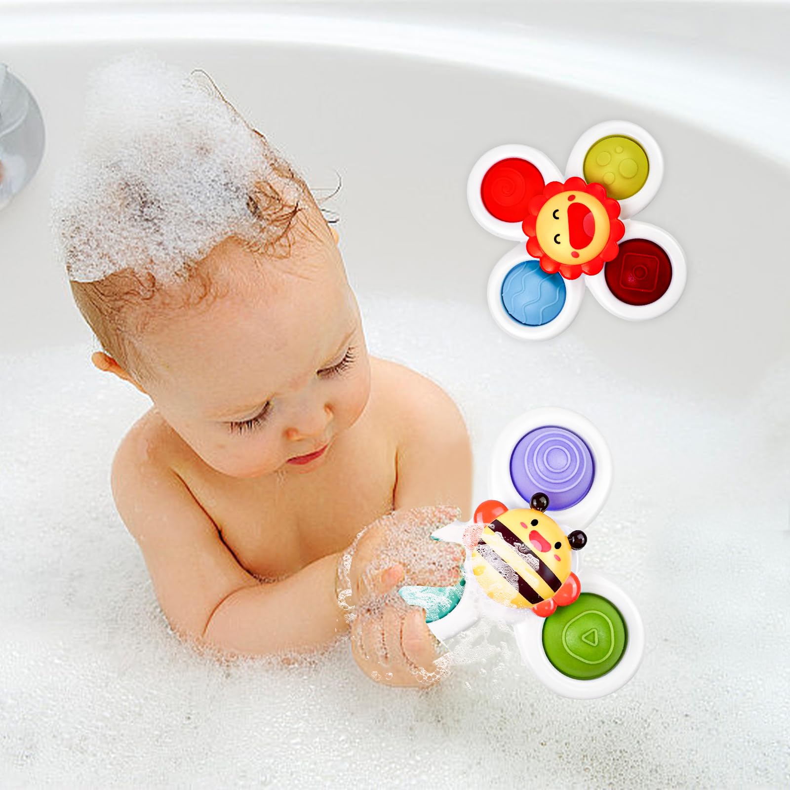 3 Pezzi Spinner per Bambini, Giocattolo con Ventosa Girevole, Gioco per Seggiolone, Giocattoli Sensoriali
