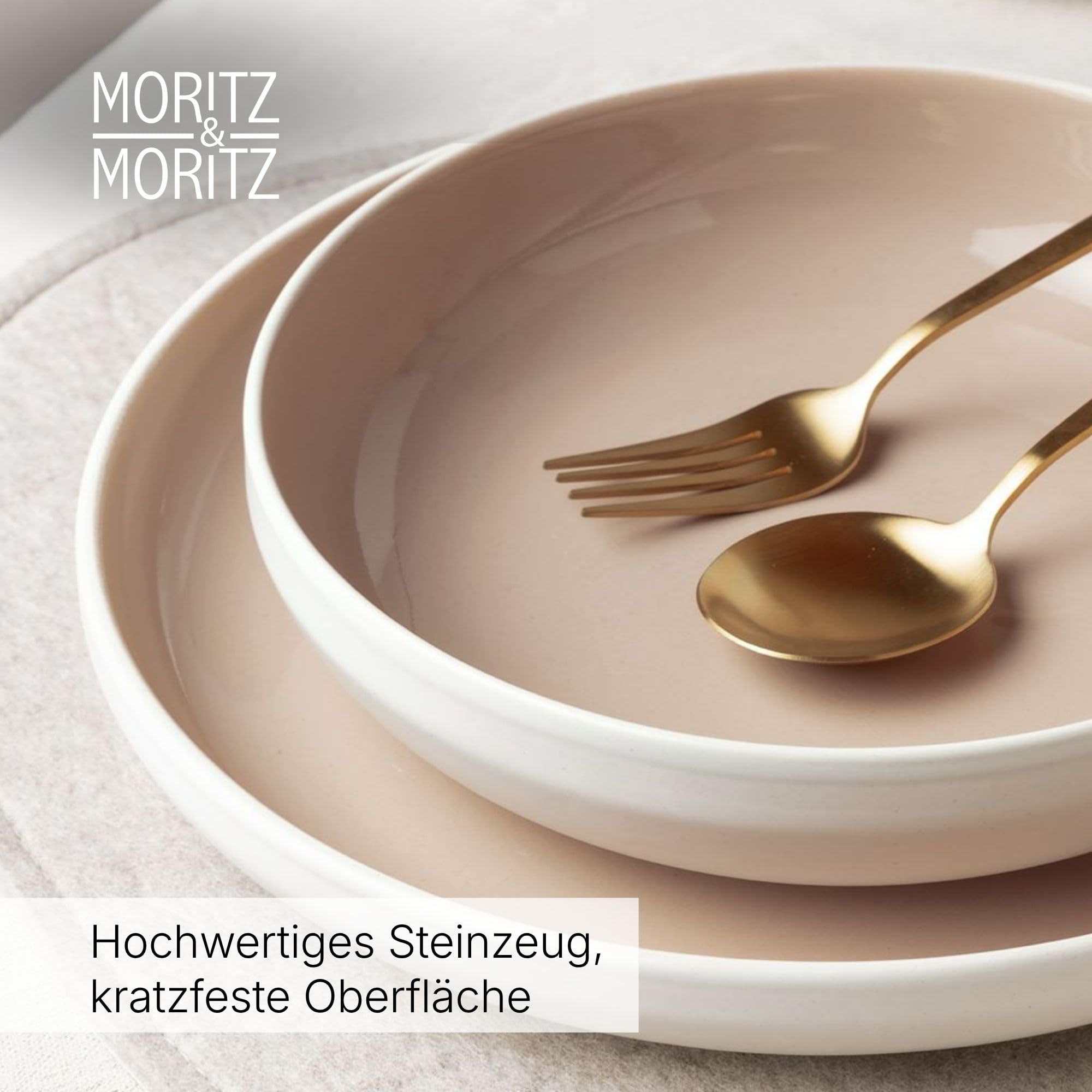 Moritz & Moritz 18-częściowy zestaw naczyń CAVO z migdałowym wzorem z kamienia dla 6 osób - zestaw talerzy z kamienia dla 6 osób - nowoczesny serwis obiadowy z talerzami obiadowymi, deserowymi i do