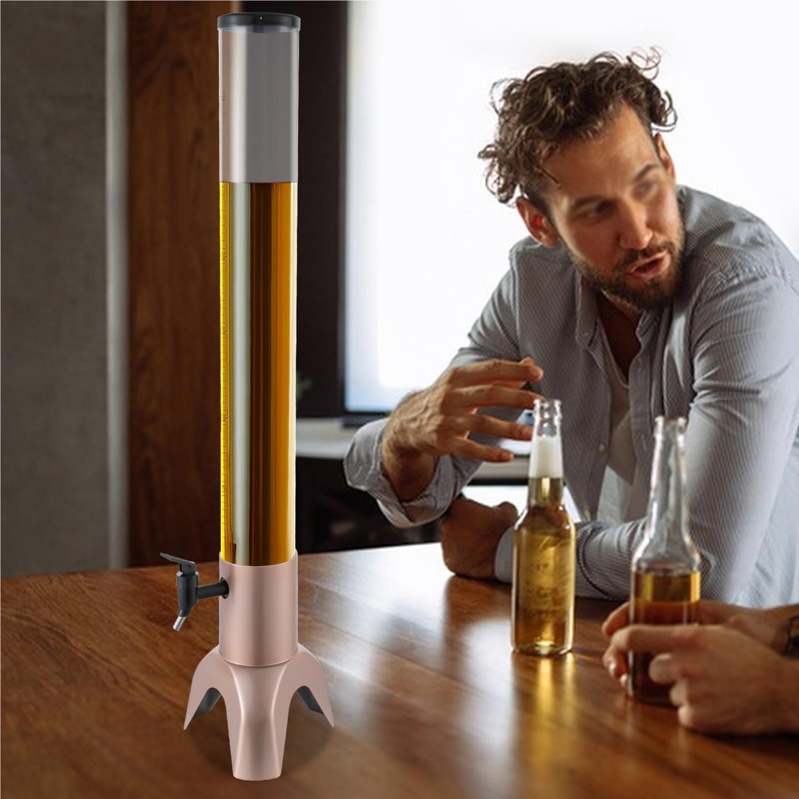 Distributeur de Boissons Beer Tower avec Robinet et Tube à Glace pour fêtes (Or Rose)