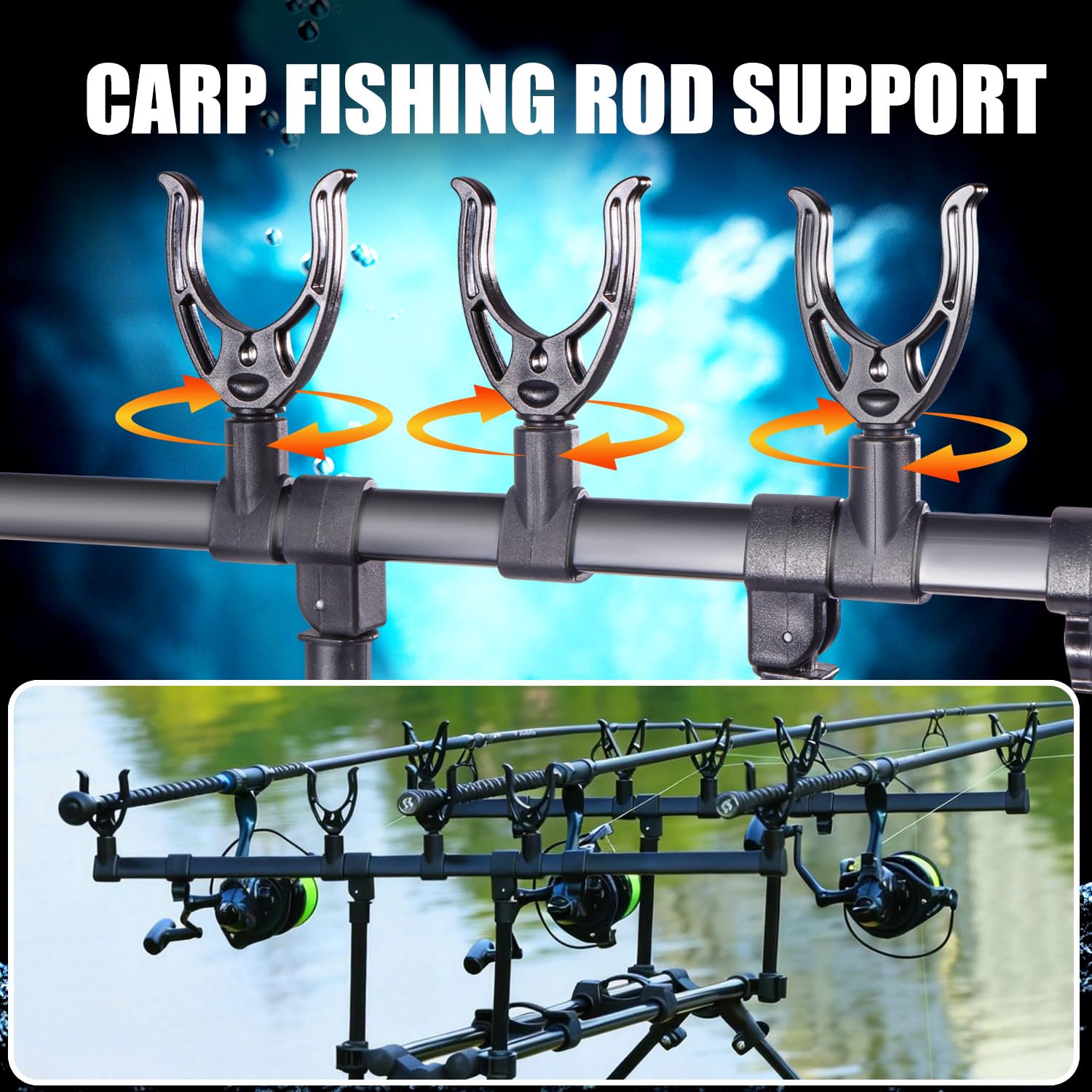 Yun Nong Support de canne à pêche à la carpe entièrement réglable en aluminium robuste pour canne à pêche à la carpe