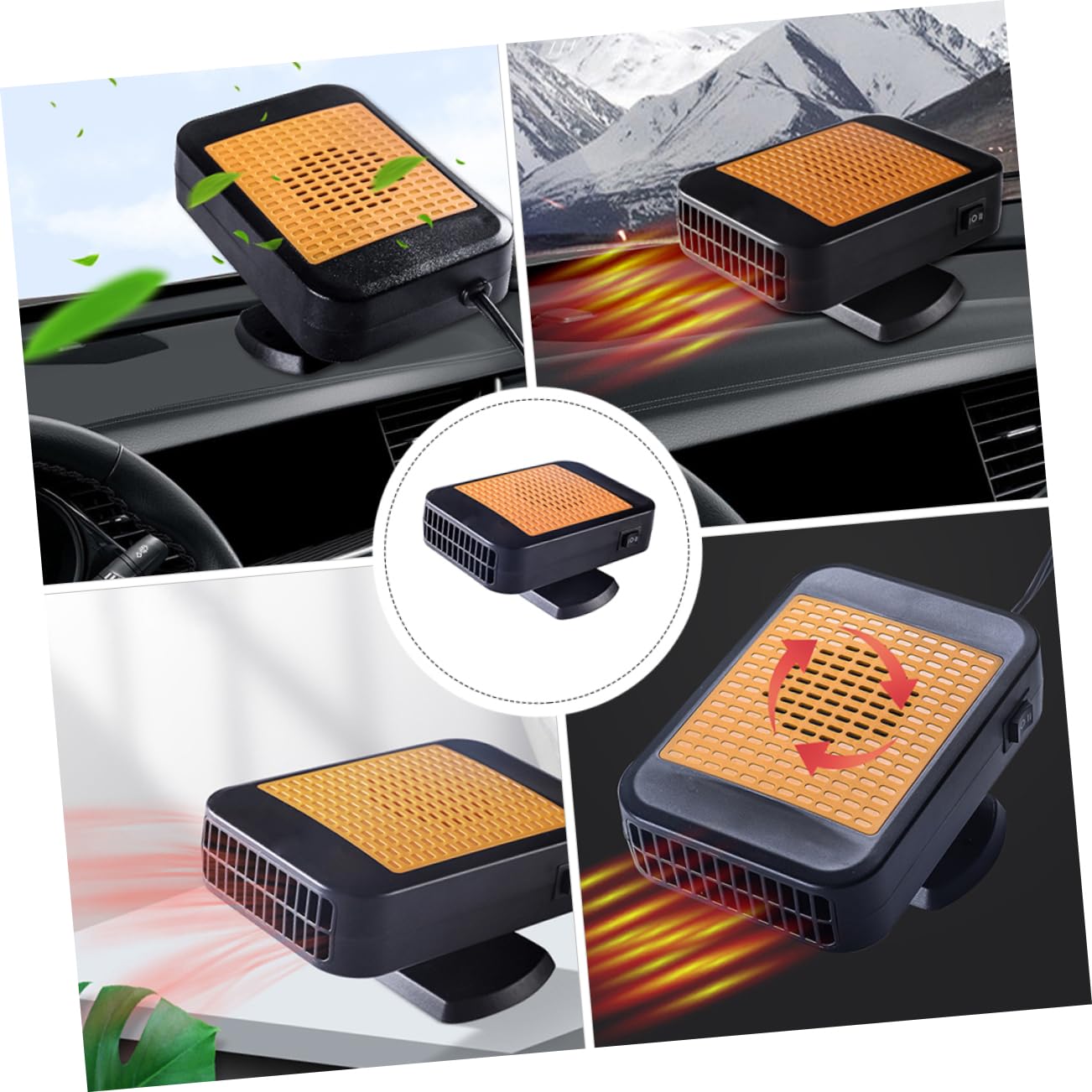 Unomor 1Pc Portable Vehicle Windshield Heater Fast Defroster Defogger Auto Heating Fan with Base Efficient Frost Mist Removal for Safe Driving