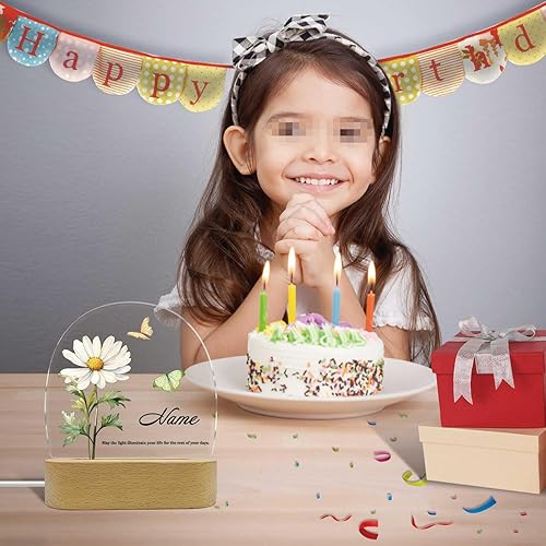 Miniatura 5 de Luz nocturna personalizada de regalo con flor y nombre del mes de nacimiento, lámpara de placa acrílica personalizada, regalo de cumpleaños para su