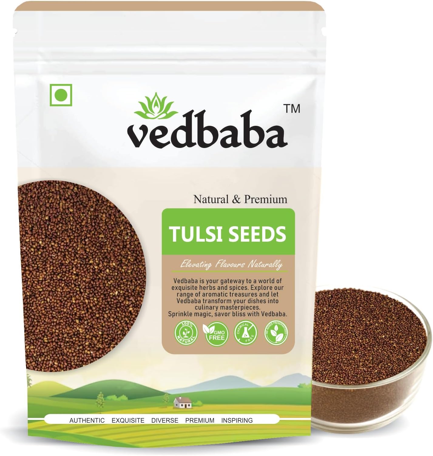 Vedbaba Tulsi Seeds for Eating - 150g | Shyama Tulsi Manjari Beej | Holy Basil Seeds (Edible) | Tukhme Rehan | Natural & NON-GMO