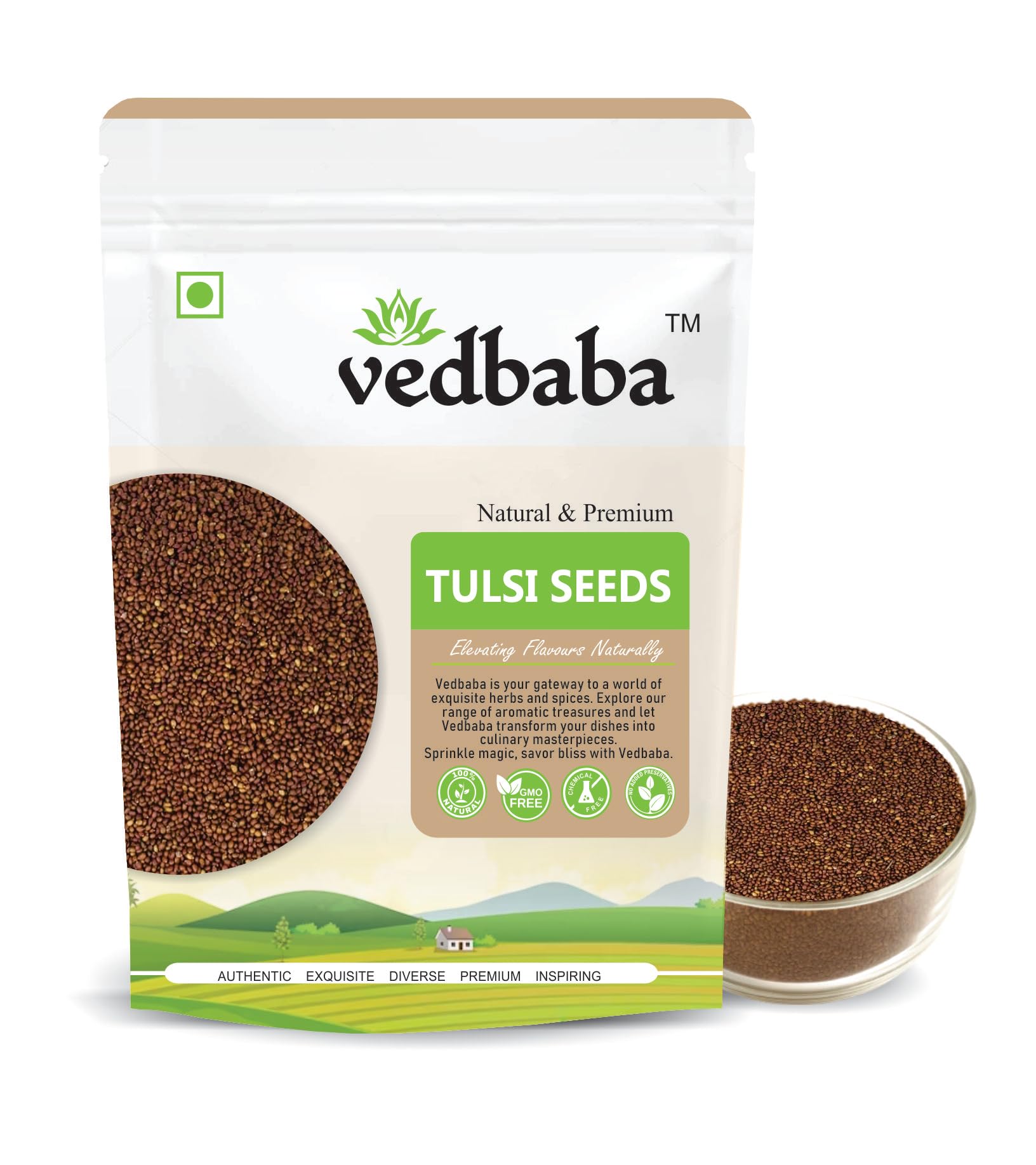 Vedbaba Tulsi Seeds for Eating - 150g | Shyama Tulsi Manjari Beej | Holy Basil Seeds (Edible) | Tukhme Rehan | Natural & NON-GMO