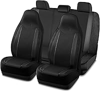 Vista 8 de Pic Auto Fundas de asiento de automóvil de respaldo alto,cuero sintético, compatible con bolsa de aire, ajuste universal, Negro