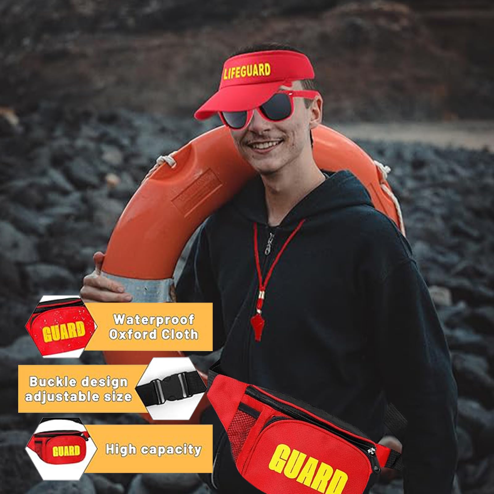 Baywatch, Lifeguard Costume, 5 Pcs Baywatch Costume Including Hats, Bags, Sunglasses - Image 4